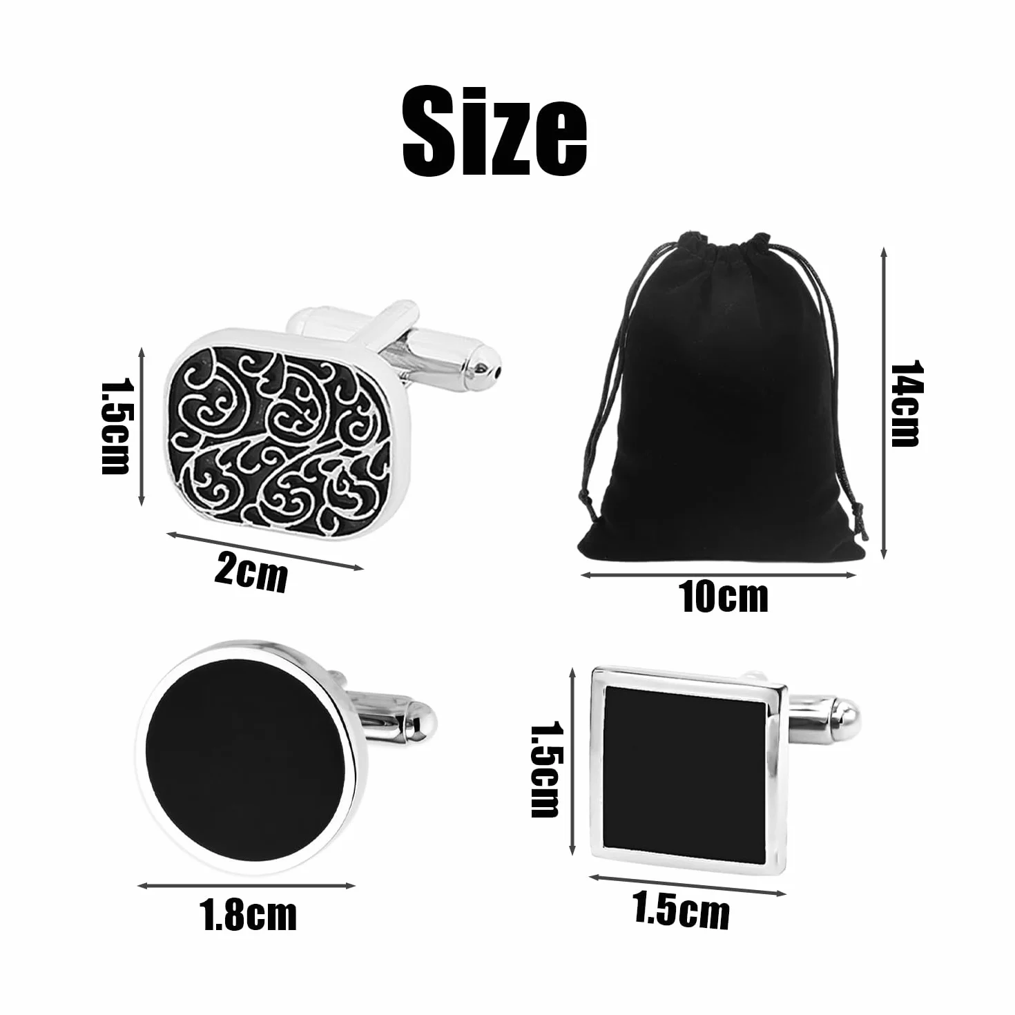 3 pares de gemelos con 1 bolsa de almacenamiento, gemelos con patrón, gemelos cuadrados, gemelos redondos, botones de camisa, adecuados para bodas, negocios, fiestas.