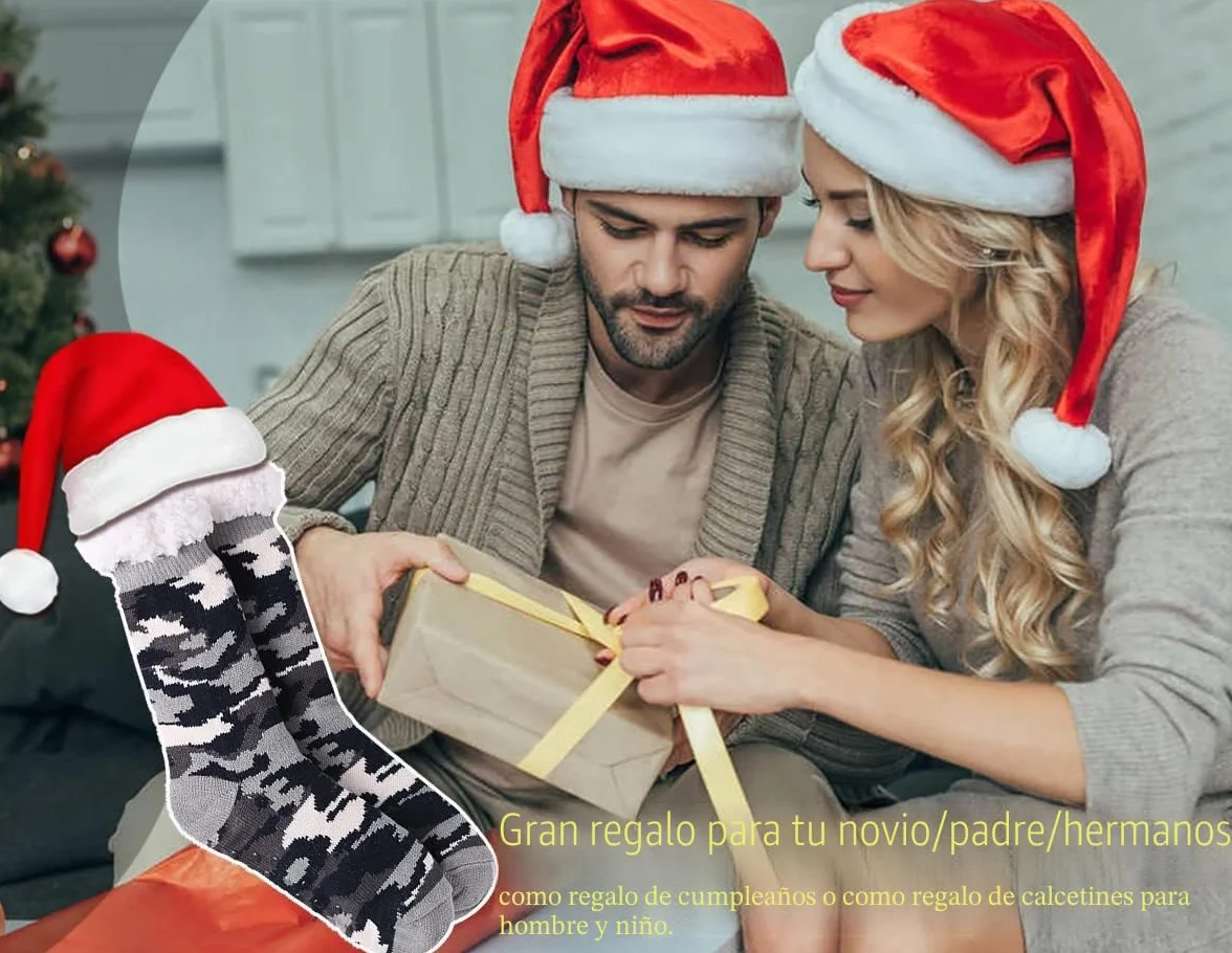 Hombre Navidad Calcetines Invierno Gruesos EU 38-46,Calentar Pantuflas de Estar,Por Casa Super Suaves Cómodos Calcetines Antideslizante