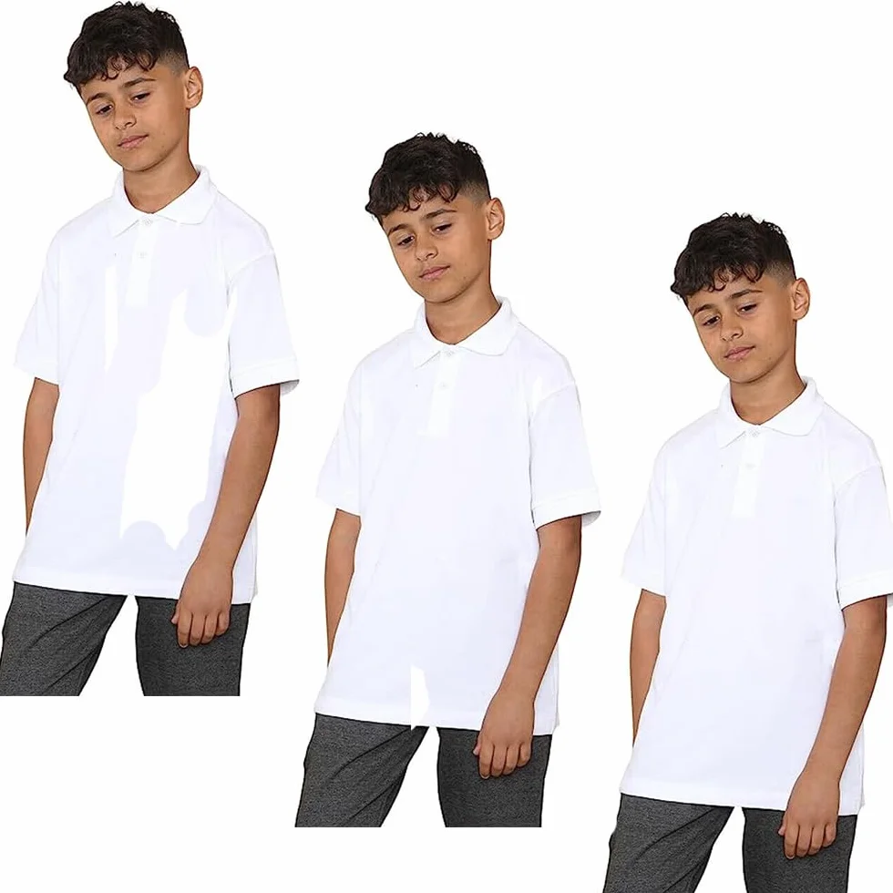 KHIM Paquete de 3 camisetas tipo polo unisex de manga corta de polialgodón para niños y niñas, uniformes escolares, lisas, de media manga, ropa deportiva, para interiores y exteriores