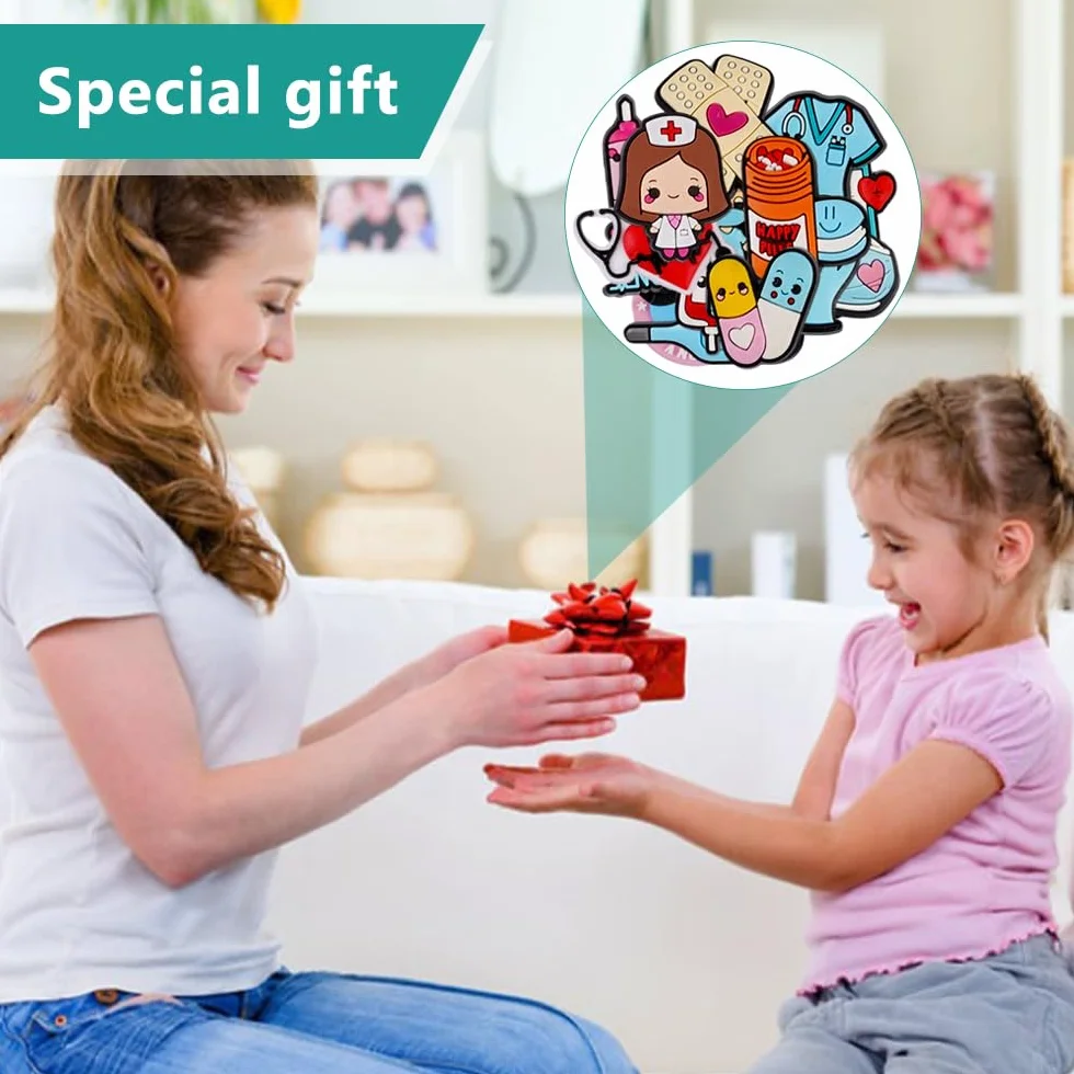 50 Piezas Adornos para Zapatos Enfermera Pins para Crocs, Charms Adornos para Zapatos, Decoración de Zapatos de Dibujos Animados, Shoe Charms de PVC, para Médicos Enfermeras Niños Adultos Niñas