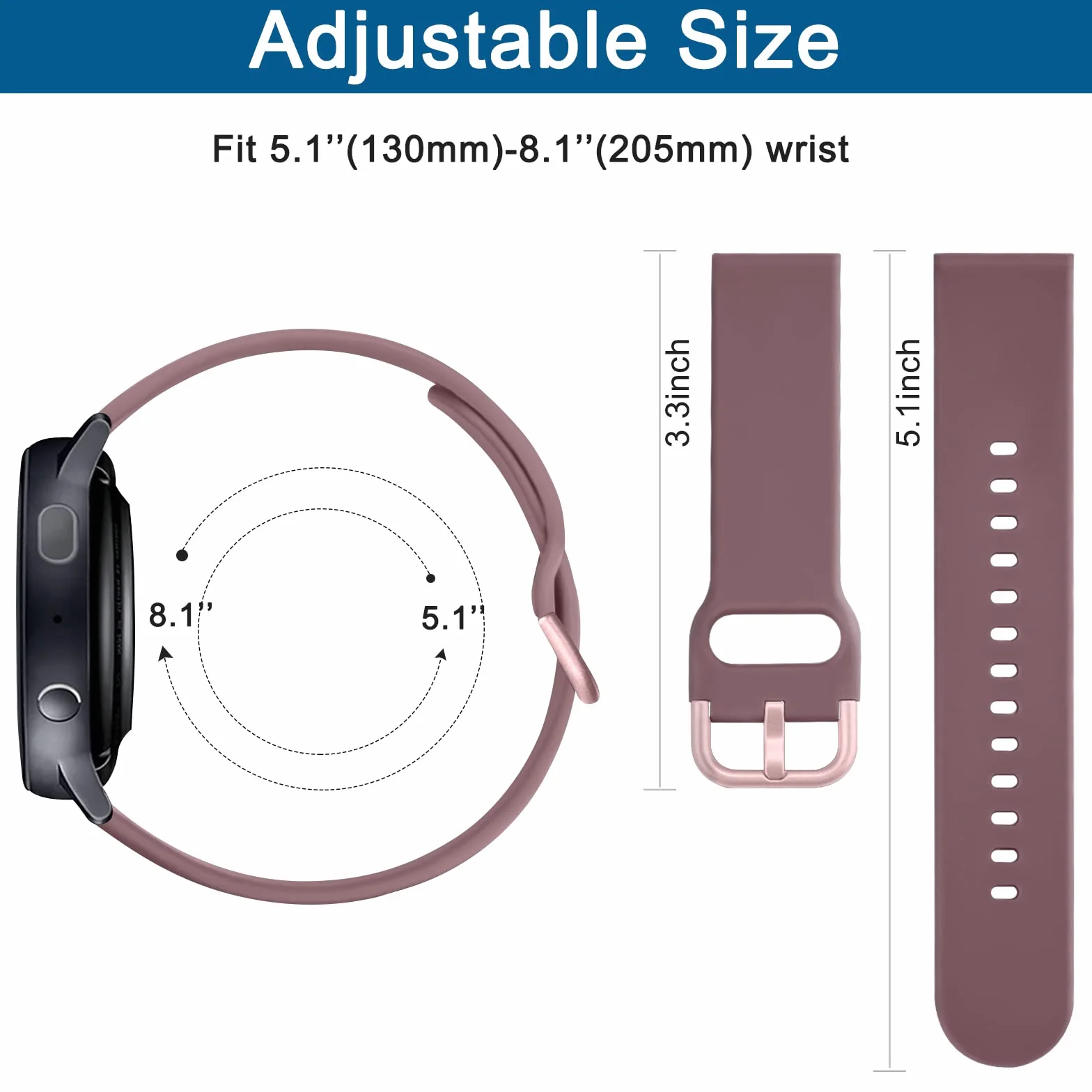 Meliya 3PACK Correas para 22mm Reloj Silicona de Liberación Rápida para Hombre y Mujer,Nuevo Suave Silicona Ajustable Pulseras de Repuesto para 22mm Reloj(Negro/Starlight/Púrpura1)