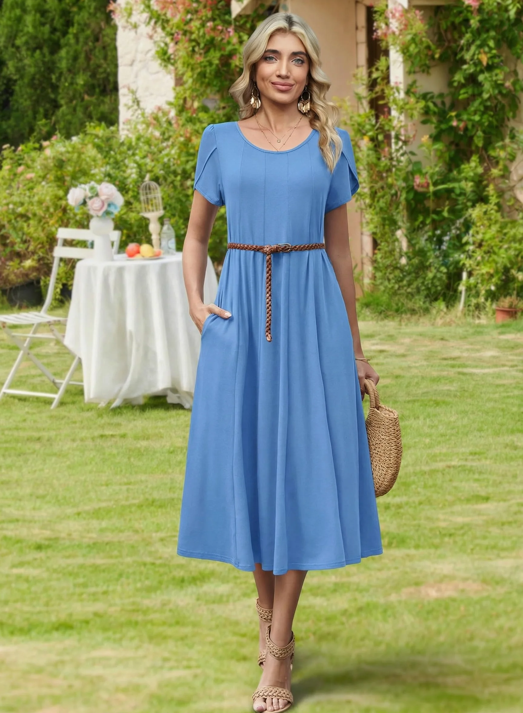 Zeagoo Vestido Verano Mujer Midi Floral Manga Corta Cuello Redondo