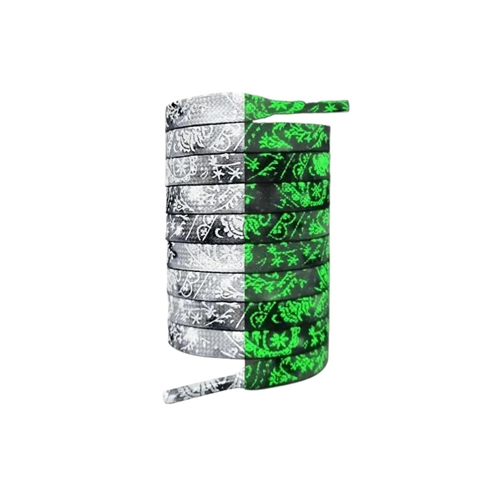 5 pares de cordones planos fluorescentes y luminosos for zapatillas deportivas, con estampado flores anacardo tinta que brillan en la oscuridad Para Sneaker