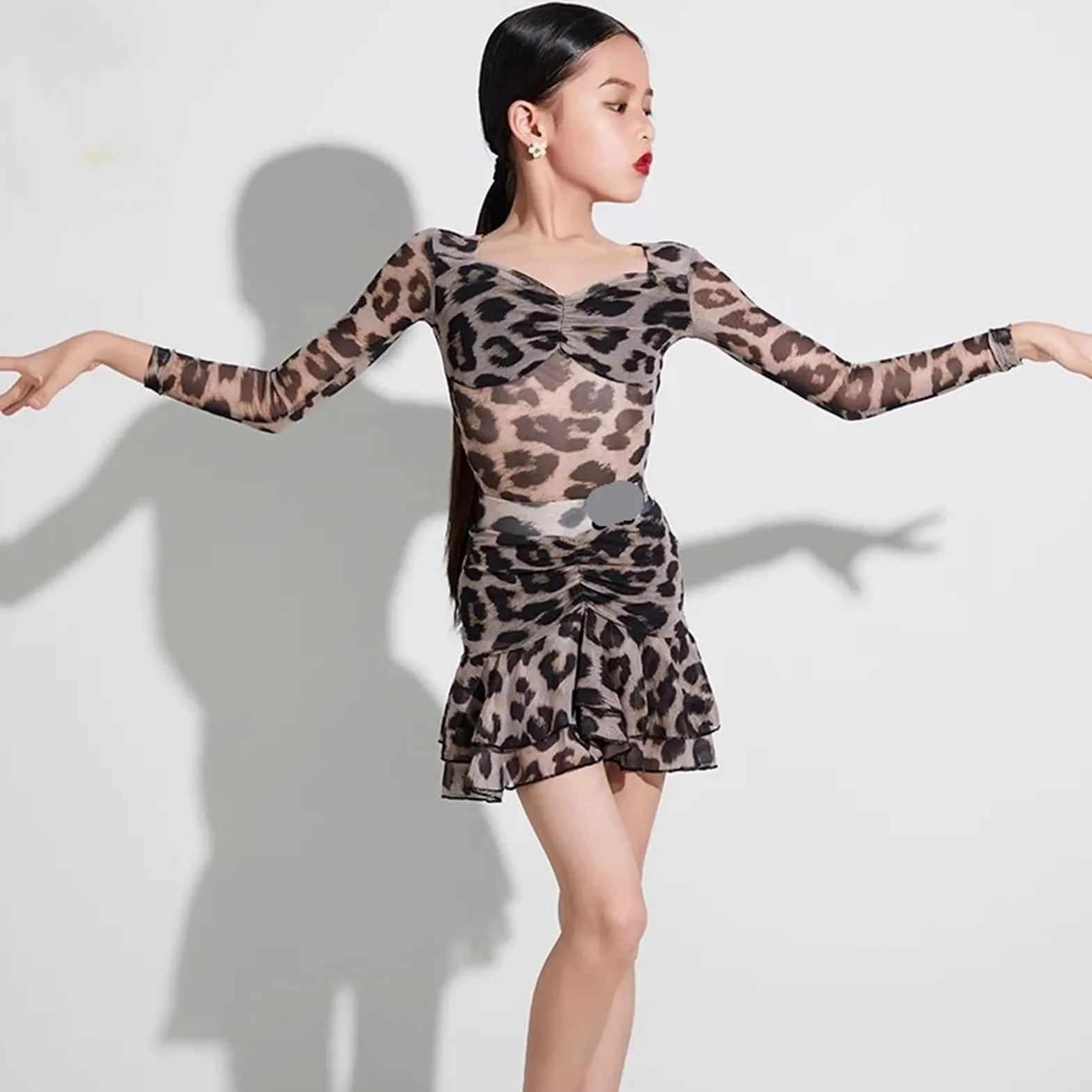 Conjunto de práctica baile latino for niñas, conjunto profesional primavera y otoño con estampado alta gama Ropa adecuada para patinaje latino y artístico