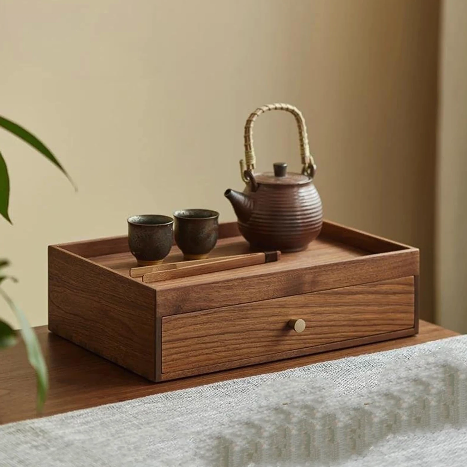 Collar Organizador Negocio de Madera sólida Caja de Almacenamiento de Almacenamiento de té Caja de Almacenamiento de Pastel de té con cajón