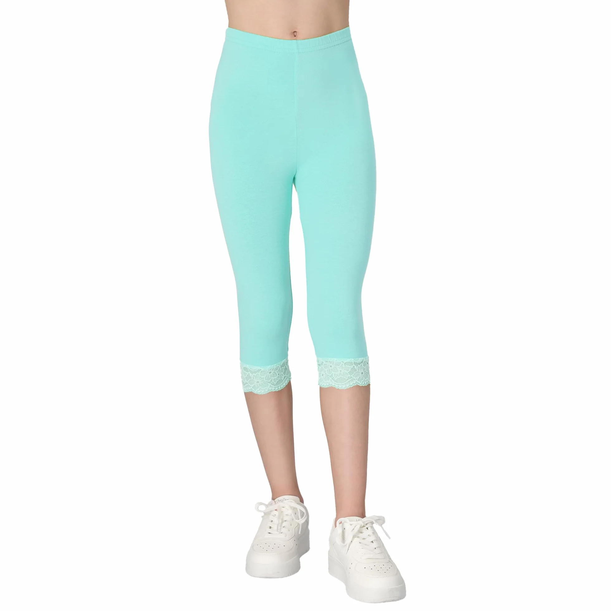 FUTURO FASHION Leggings Pirata para Niña de Algodón con Encaje Suaves y Elásticos Ropa Infantil de Verano Tallas 116 a 158