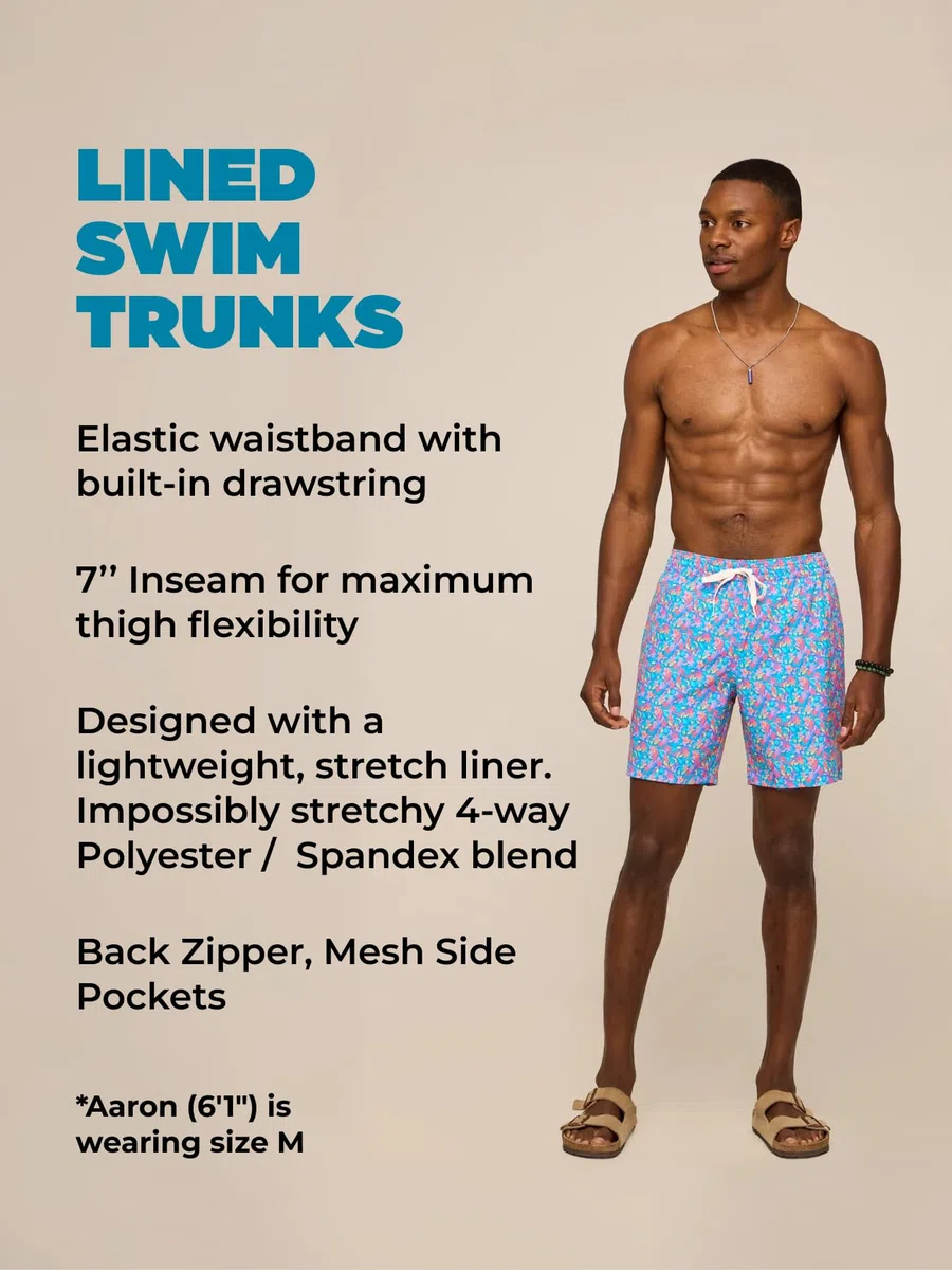 Chubbies Traje de baño forrado para hombre de 7 pulgadas, pantalones cortos de natación y pantalones cortos para hombre con cintura elástica, elástico, forro tipo bóxer UPF 50+