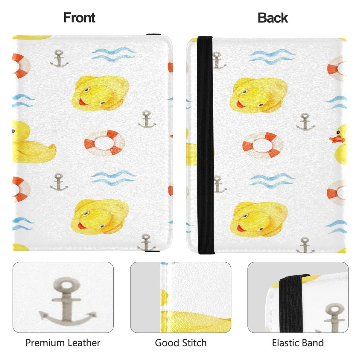 Funda de cuero para pasaporte, ligera, para mujeres, hombres, organizador de documentos familiares, accesorios de viaje, sin costuras, lindos patos amarillos de goma,