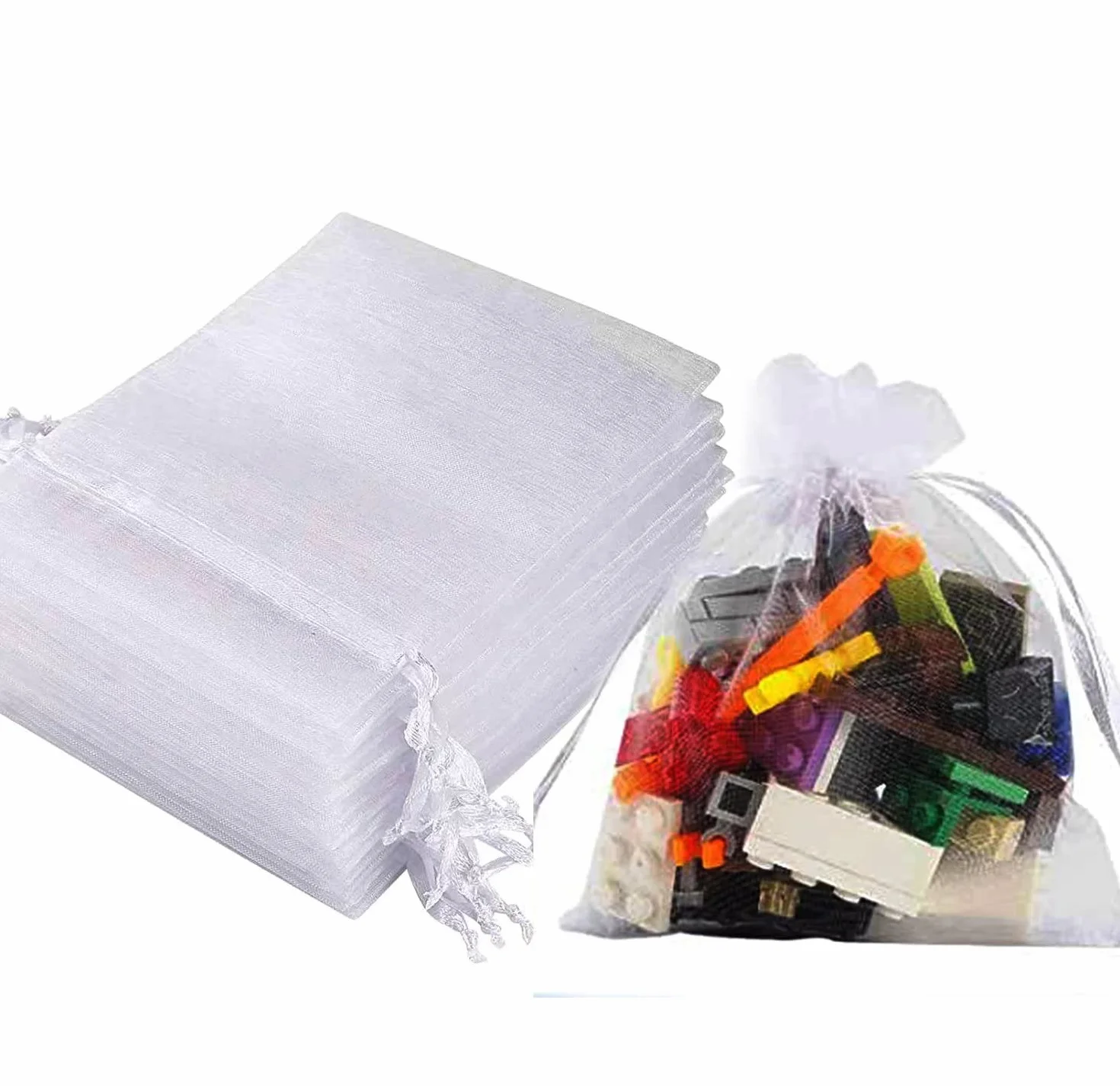 50 bolsas de organza blancas, 9 x 12 cm, de organza, regalo, joyas, bodas, caramelos, con cordón de satén, para festivales, fiestas y bodas