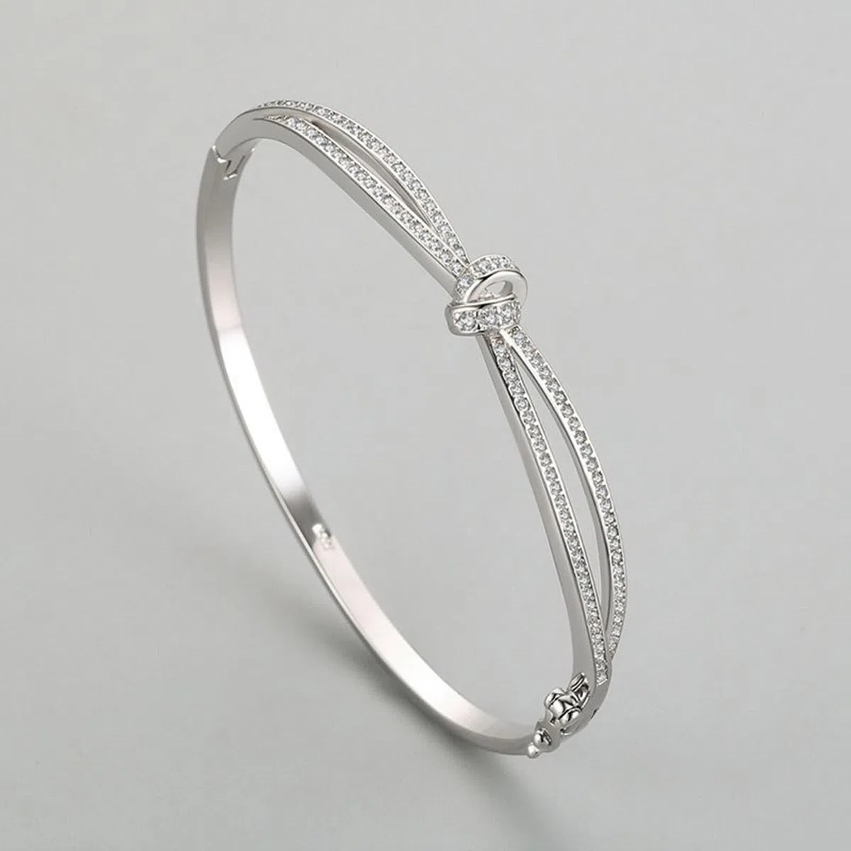 Pulseras para mujer a la moda, pulsera para mujer, nudo infinito con moissanita redonda, oro blanco/platino 950