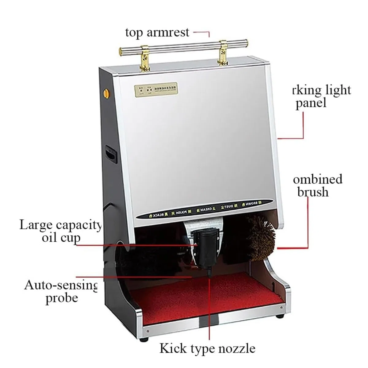 Pulidora automática de zapatos de 100 W, máquina pulidora automática de zapatos por inducción, capacidad de taza de aceite de 100 ml, máquina de limpieza de suelas mecánica eléctrica multifuncional