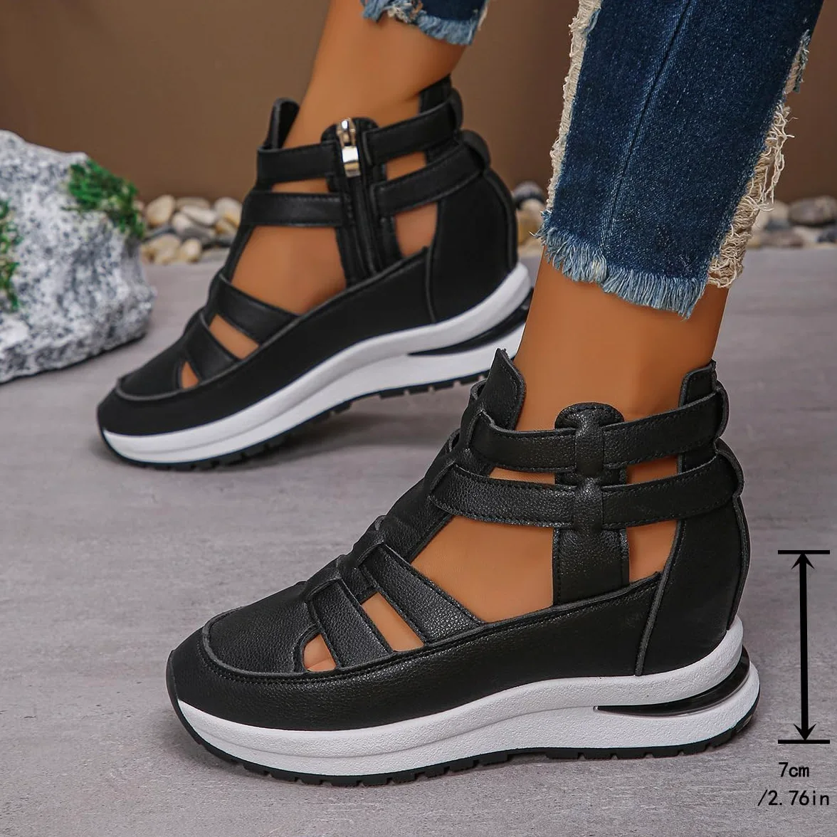 Sandalias de cuña de plataforma transpirables para mujer, sandalias de pescador con puntera cerrada para mujer, sandalias romanas de gladiador de verano