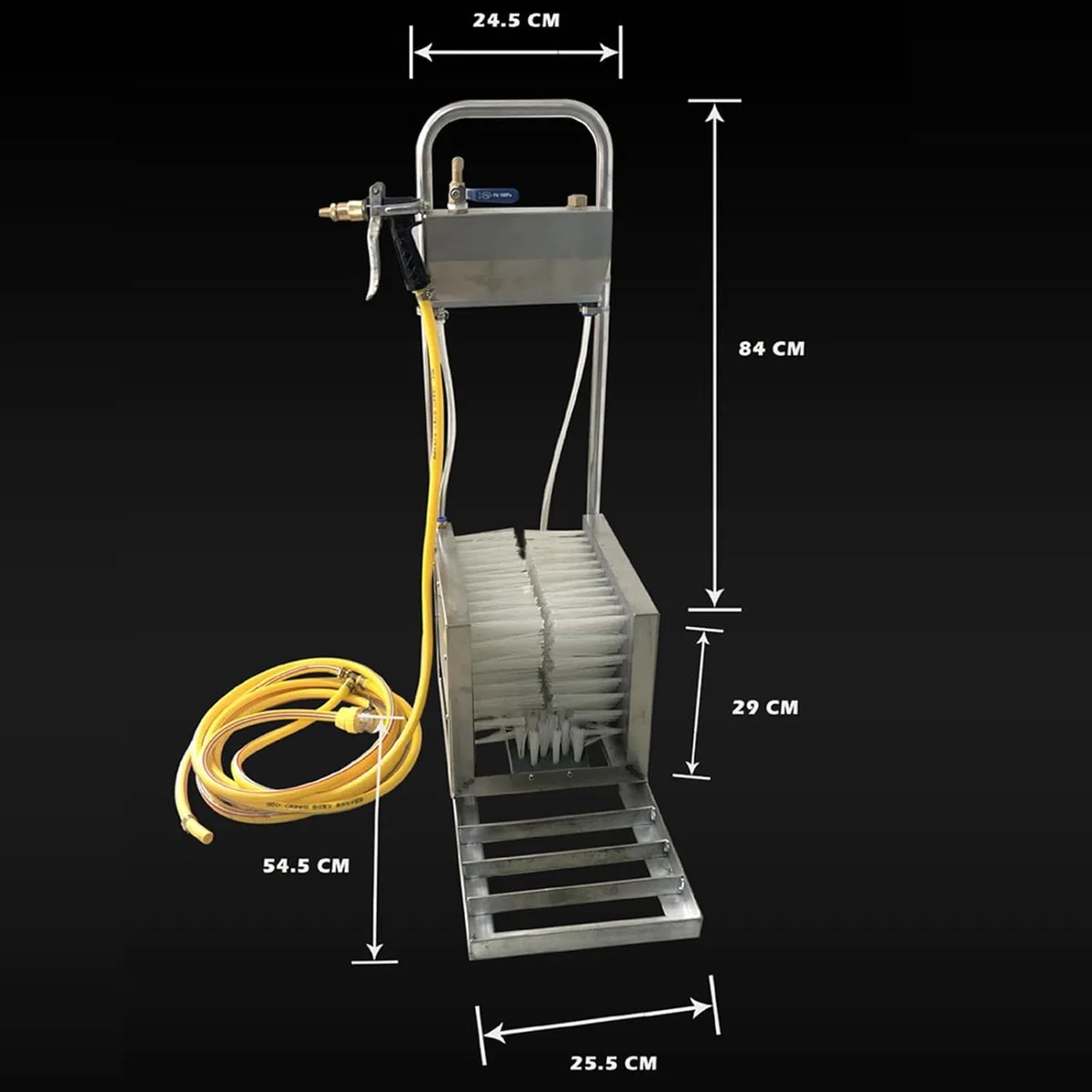 Cepillo de zapatos de acero inoxidable con pistola pulverizadora de agua, raspador de limpieza rápida para caminos de jardín y granja, 15 agujeros para eliminar la suciedad definitiva