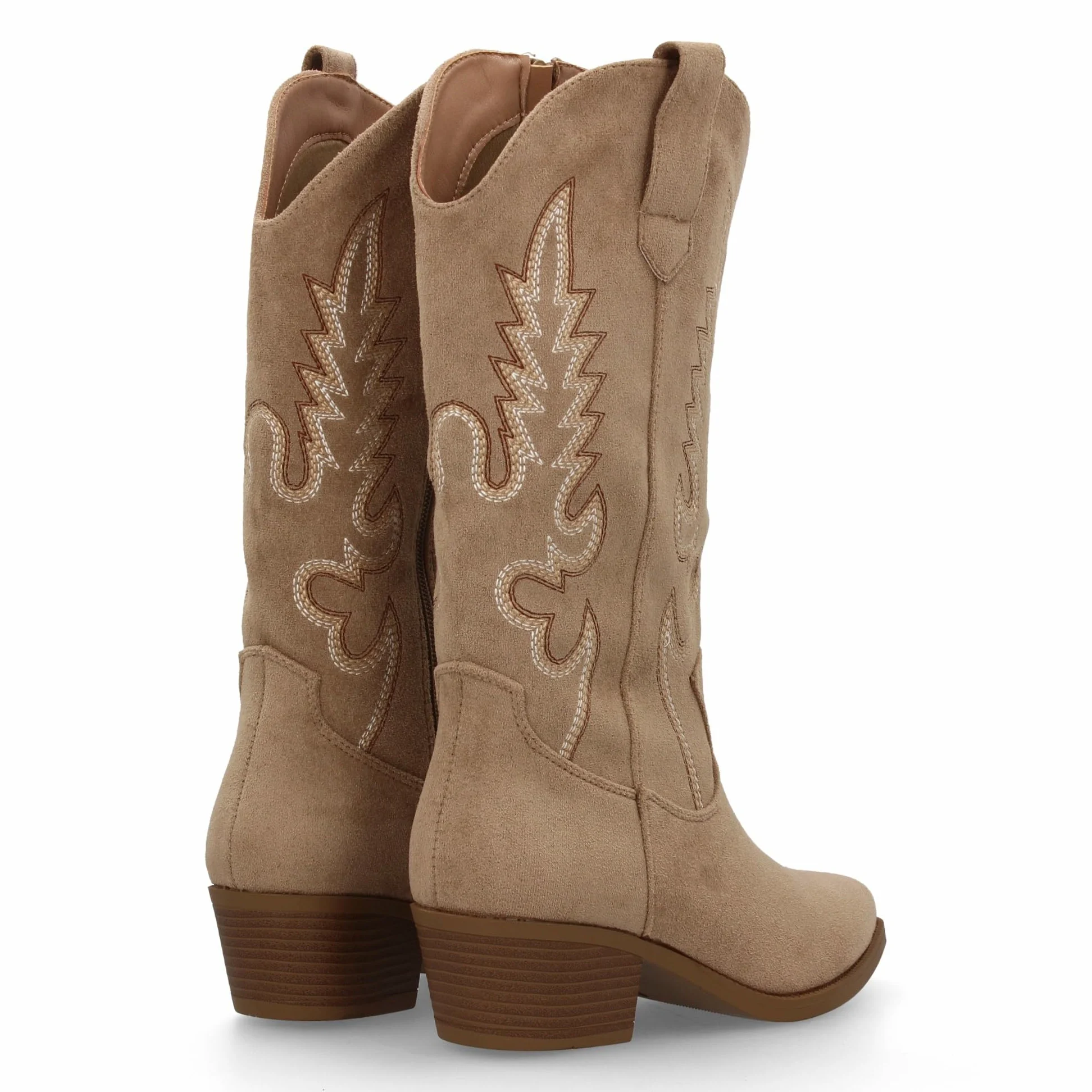 Botas de Mujer Estilo Cowboy, Tacon bajo, comodas y Elegantes. Diseno de Cana 32 cm Bordada Look Casual o de Fiesta, Ideales para Otono Invierno