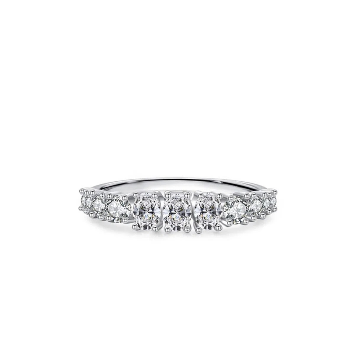 Moissanite Anillo de Oro Blanco, Anillo de Compromiso para Mujeres Diseño Apilable con Moissanite Ovalado y Redondo de Oro Blanco de 9 K