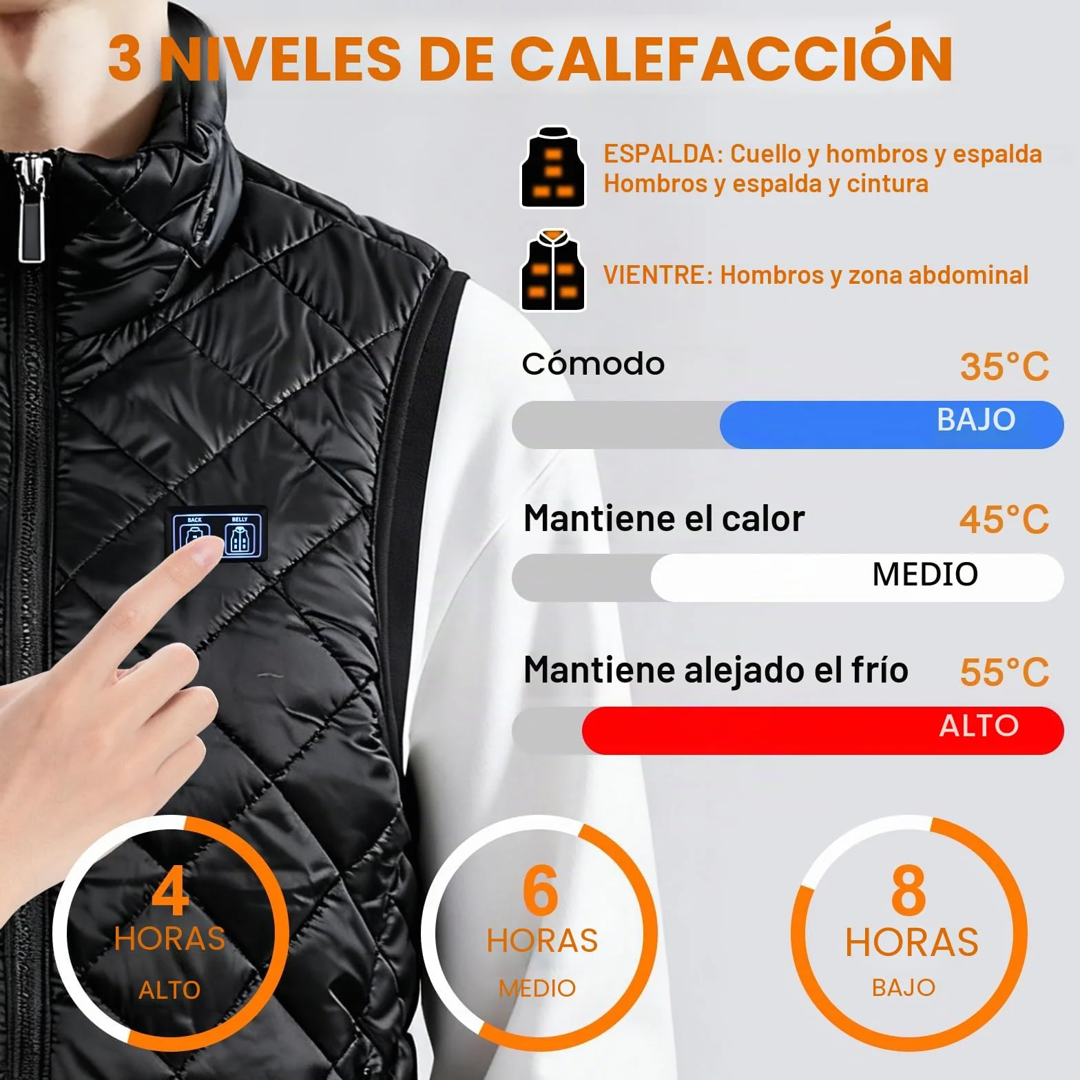 Chaleco Calefactable 20000mAh 9 Zonas Calentamiento 3 Temperaturas USB para Mujeres Hombres