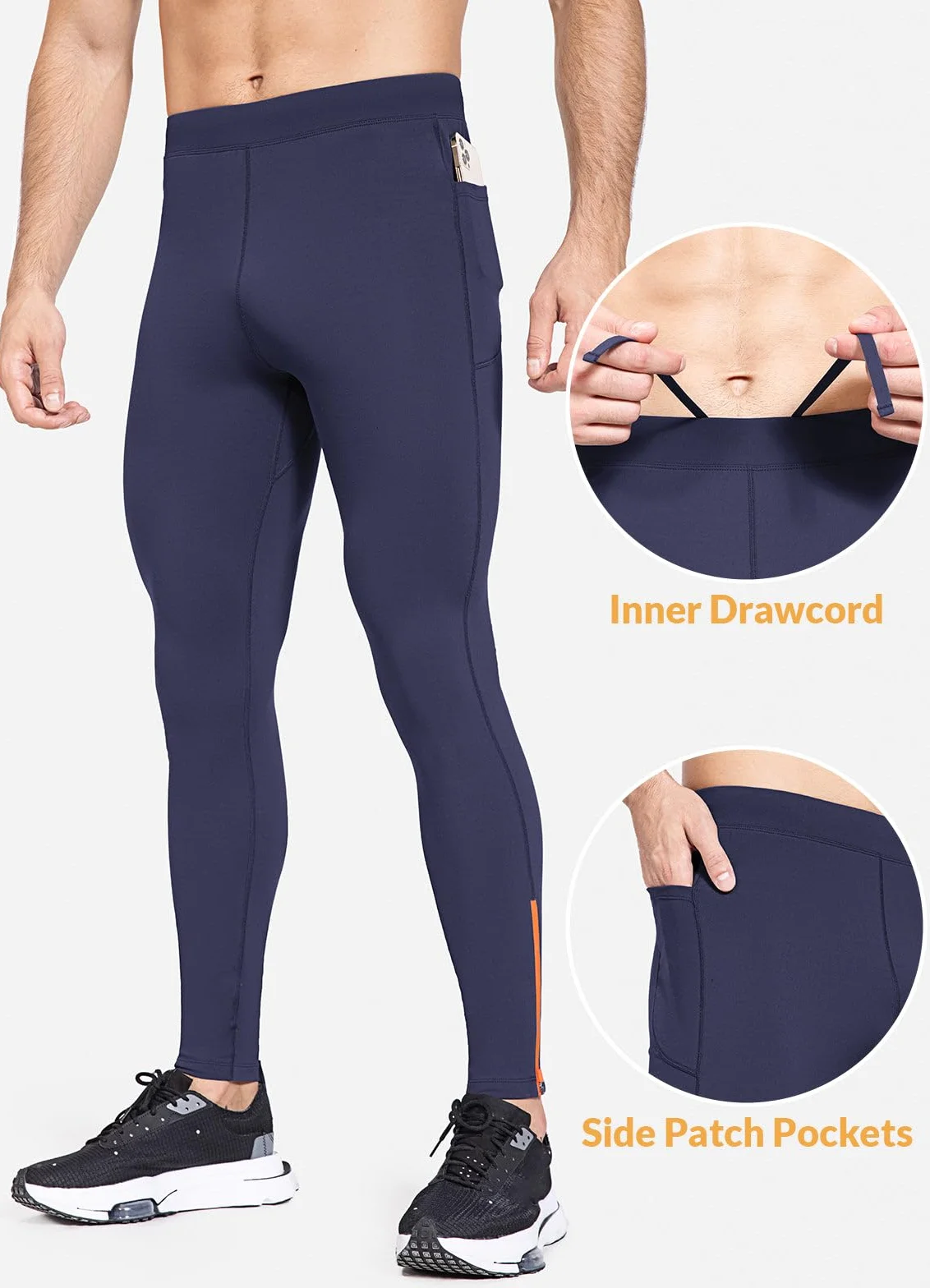 BALEAF Pantalones largos de compresión para hombre impermeables térmicos con bolsillo con cremallera