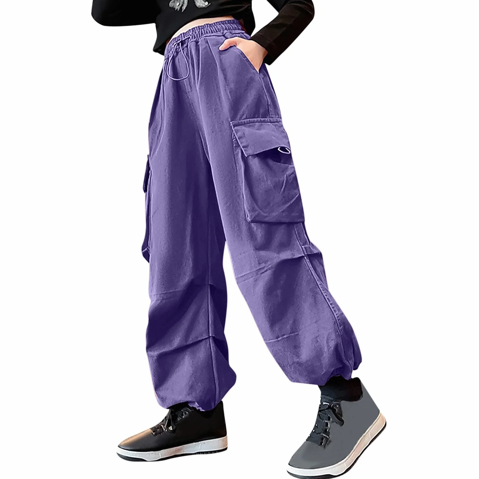 Pantalones cargo para niña, pantalones de ocio, hip hop, pantalones deportivos con elástico para correr, pantalones de entrenamiento, adolescentes, pantalones cargo