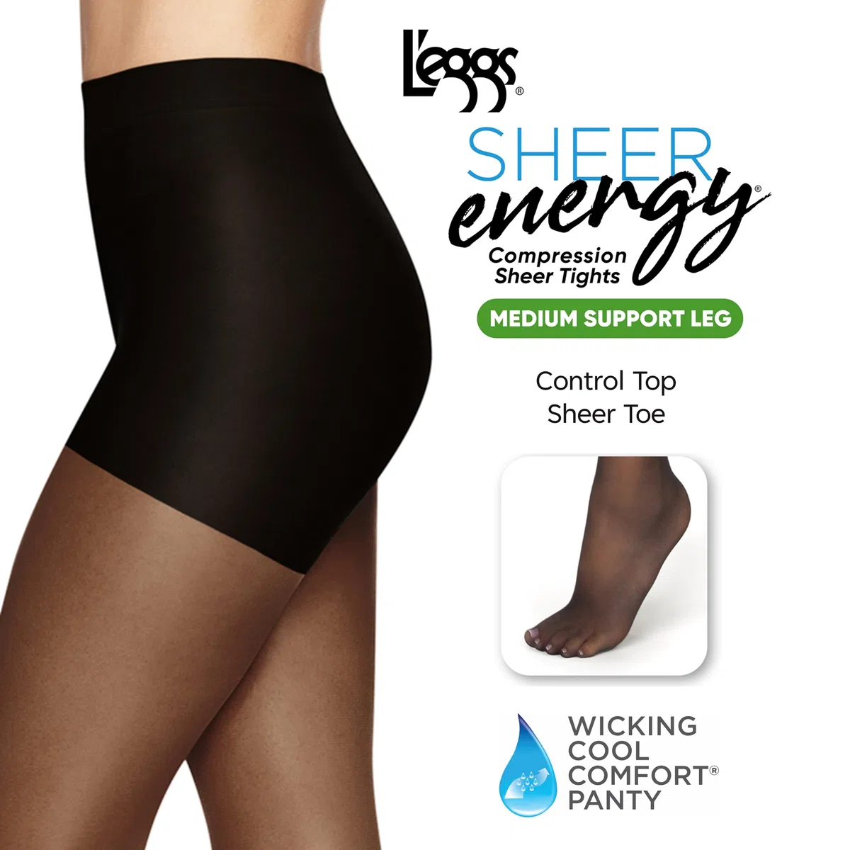 L'eggs de la mujer Sheer energía 2 par Control Top Sheer Toe Panty manguera - Beige -