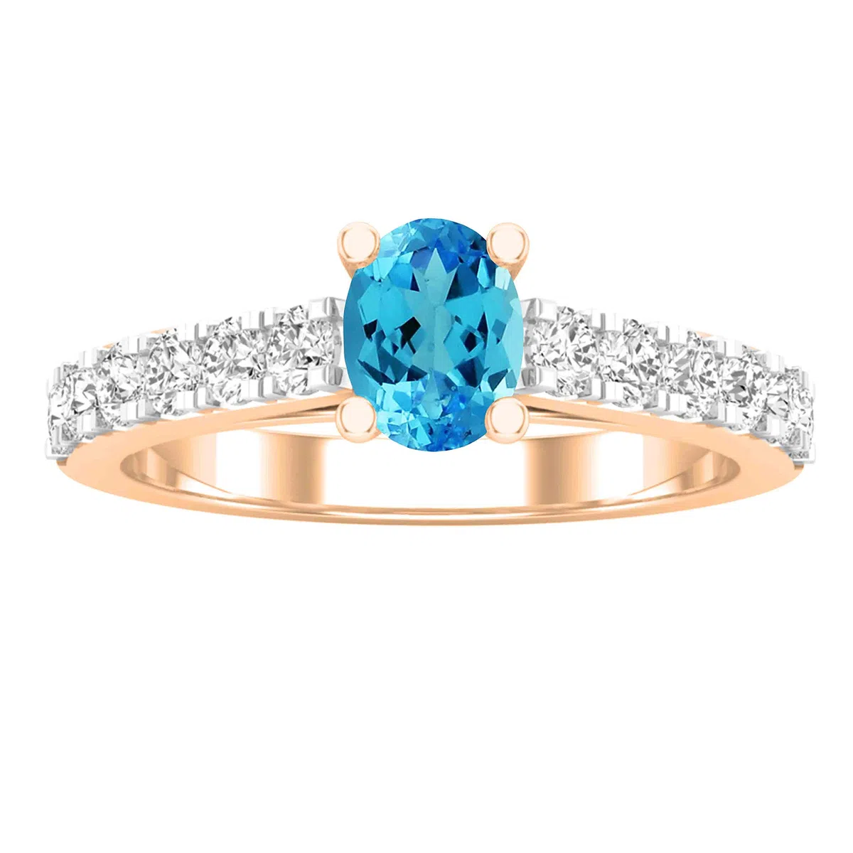 DazzlingRock Collection 10 quilates oro rosa ovalada redonda Blue IJ topacio azul diamante blanco