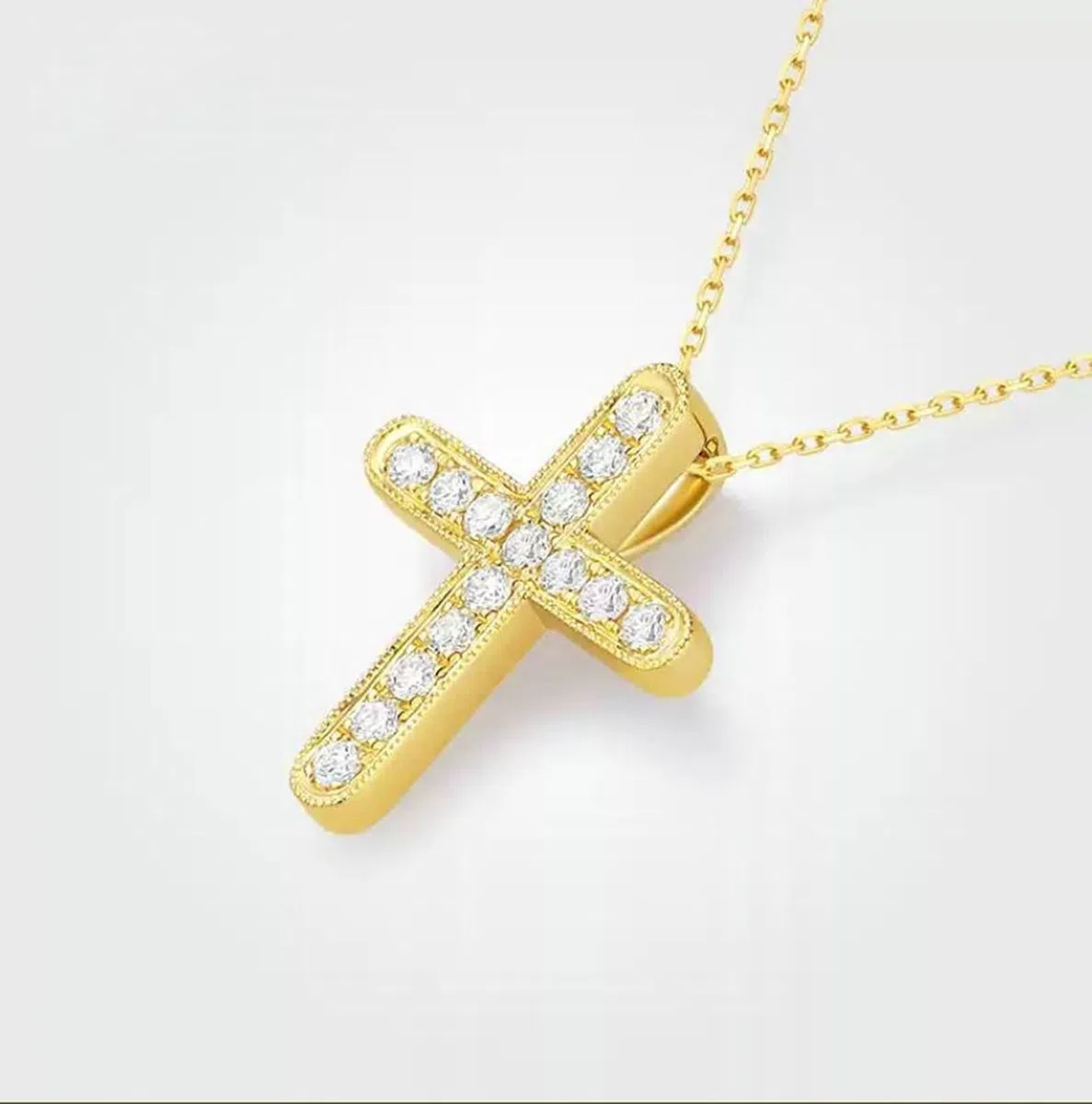 Collar de cadena para mujer, collar de mamá para mujer, cruz con diamante de 0,22 quilates, oro amarillo de 9/14/18 quilates, 45 cm