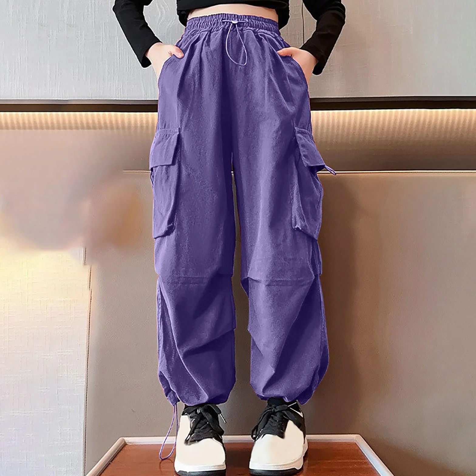 Pantalones cargo para niña, pantalones de ocio, hip hop, pantalones deportivos con elástico para correr, pantalones de entrenamiento, adolescentes, pantalones cargo