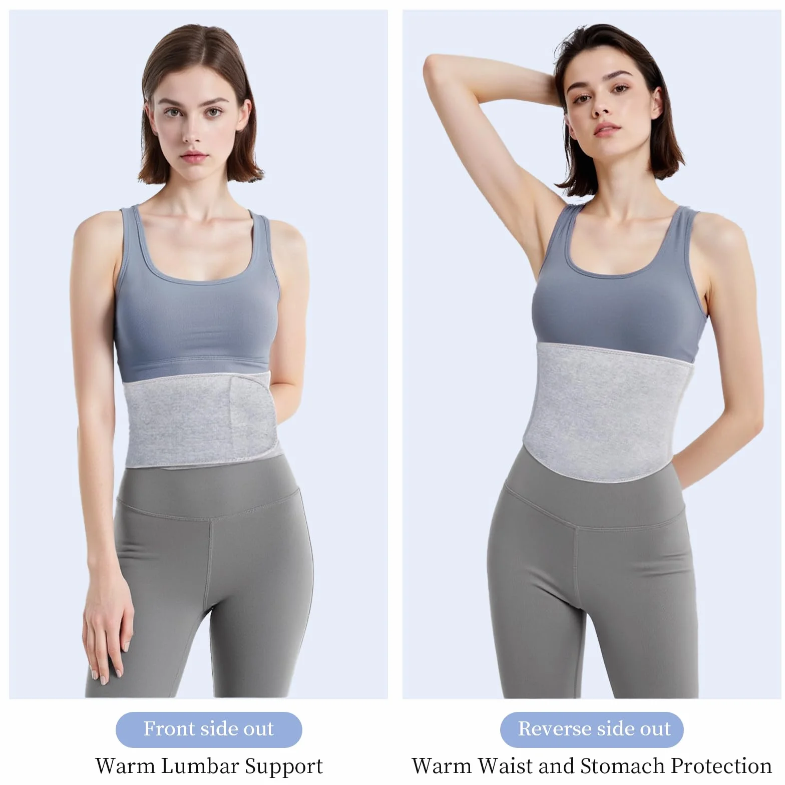 Faja Lumbar, Calentador de Vientre para Hombres y Mujeres con 1 Bolsa de Almacenamiento, Cintura Térmica de Felpa para Invierno, Calentador de Espalda con Cinta de Gancho y Bucle Engrosado, Gris