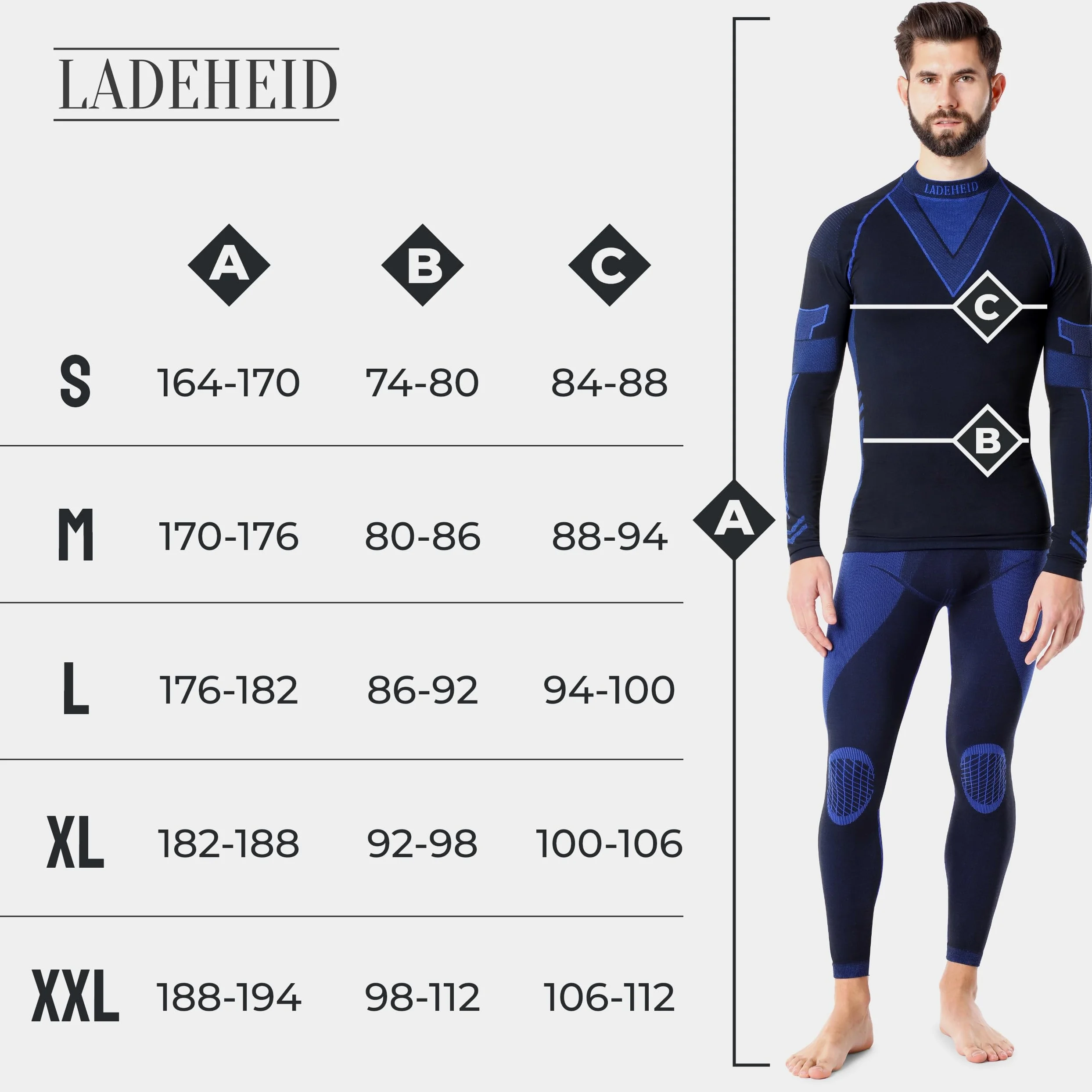 Ladeheid Conjunto Térmico Hombre – Ropa Interior Térmica con Camiseta Manga Larga y Pantalón Termico Hombre Running – Transpirable, Secado Rápido, para Deporte y Frio LAGI003