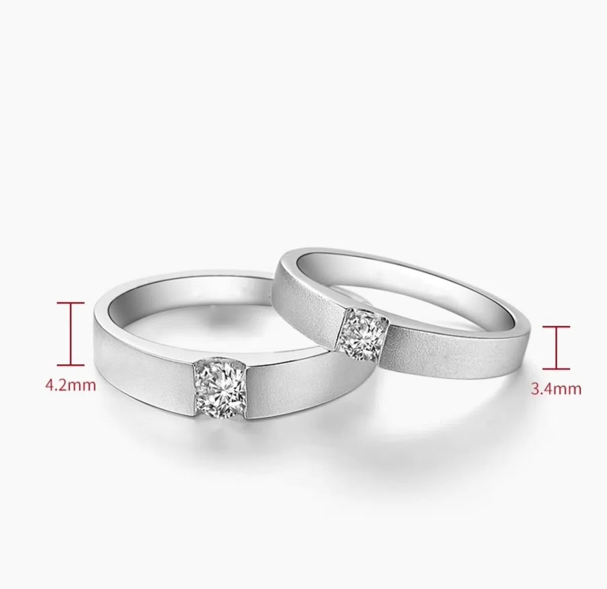 Anillo de platino para hombre, moderno, blanco, diamante y plata, anillo de compromiso Pt950, talla 52 (16,6)