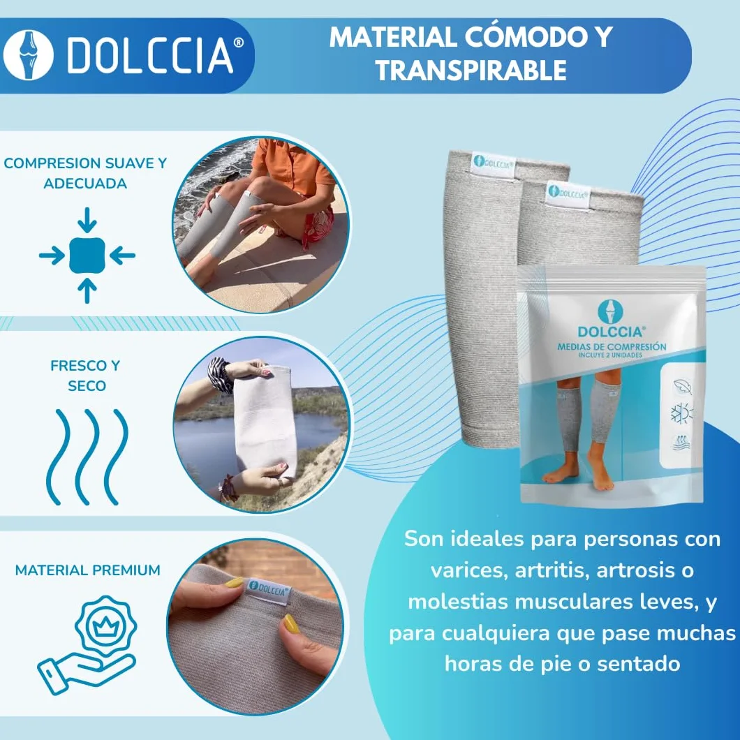 DOLCCIA 1 par Medias de compresión de bambú, Calcetines Compresivos Mujer Hombre, Mangas de Compresión para Deporte, Running, Ciclismo, Trabajo, Senderismo, Vuelo
