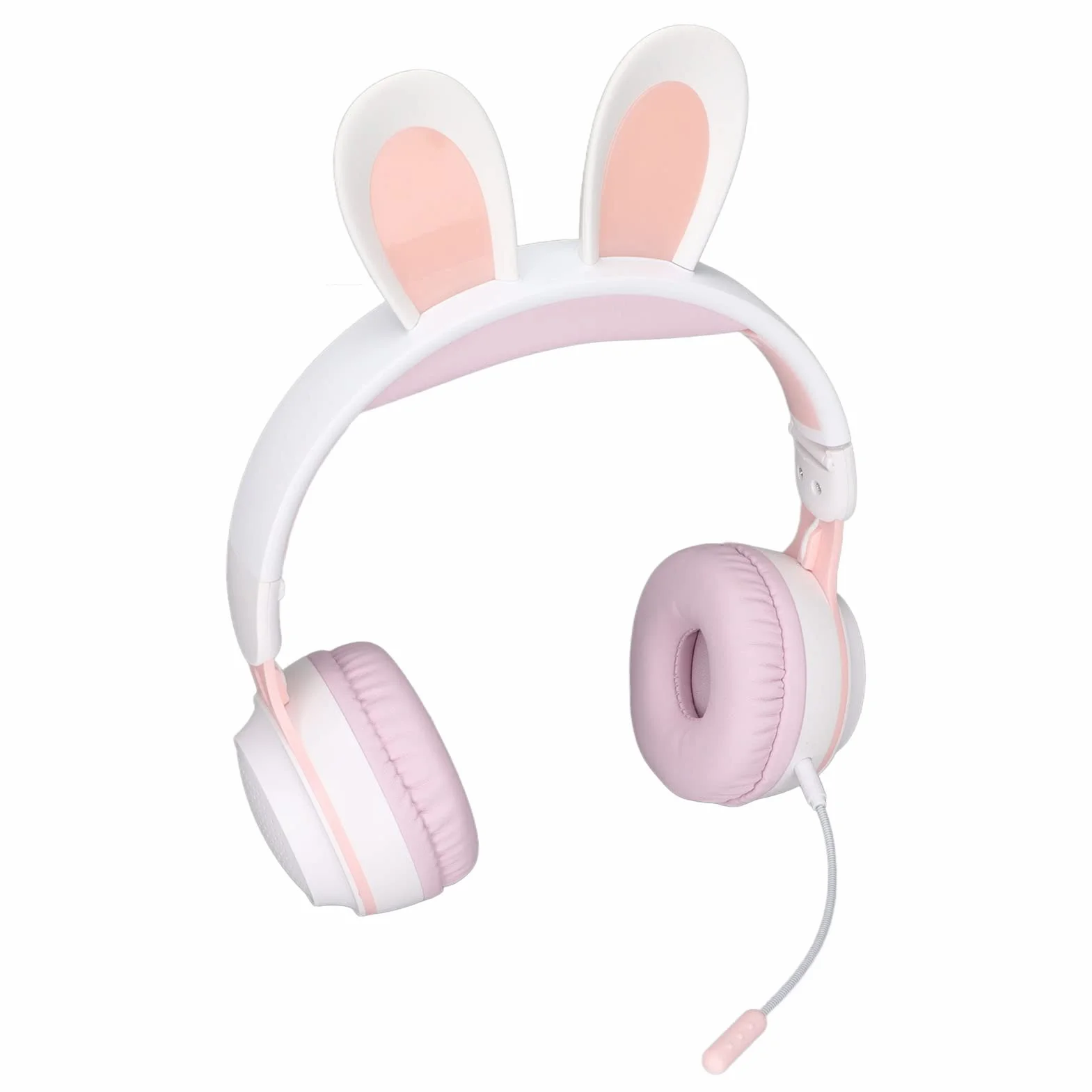 Yunseity Auriculares para Niños, Auriculares Bluetooth 5.0 con Oreja de Conejo, Auriculares Inalámbricos Plegables con Luz LED sobre la Oreja, Soporte TF/AUX, Regalos para Niños, Niños(Polvo Blanco)