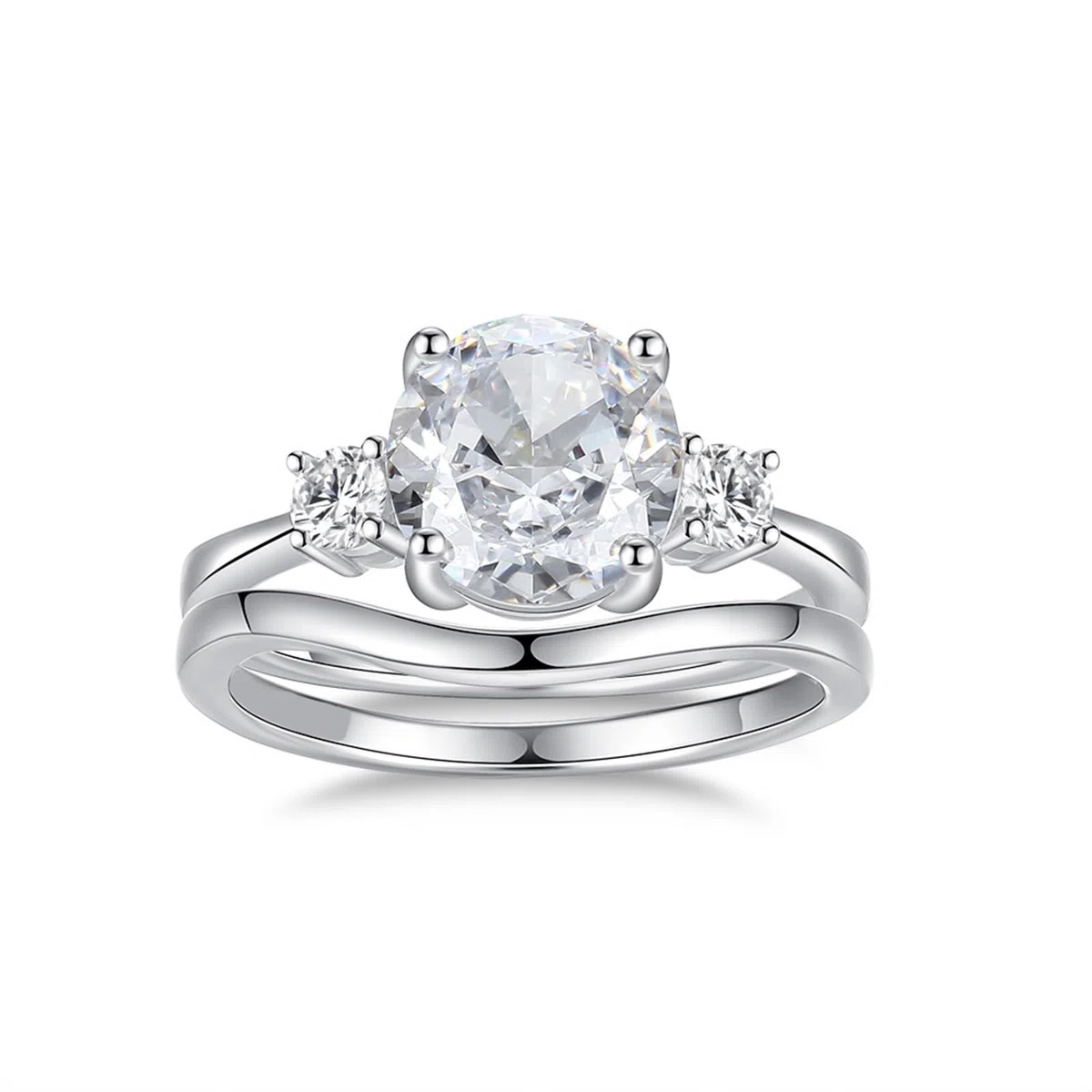 Anillos de boda de oro auténtico Moissanite, anillo de compromiso de oro blanco, 2 unidades, anillo de mujer, oro de 2 quilates, moissanite, apilable, anillo para mujer