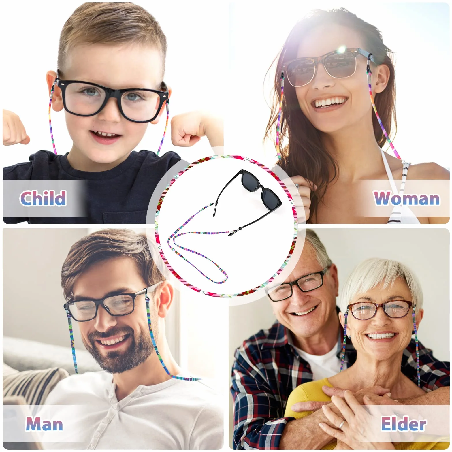 Cordones para Gafas Antideslizantes Ajustables Hombre Mujer Niño