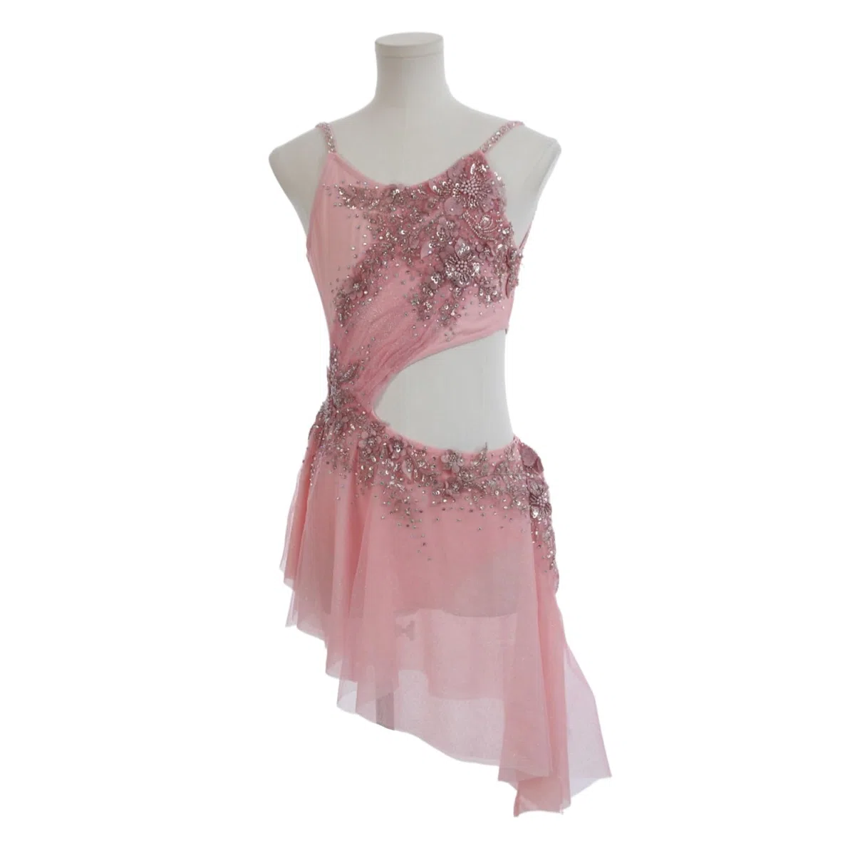 Vestido de danza lírica rosa con pedrería para mujer y adolescente