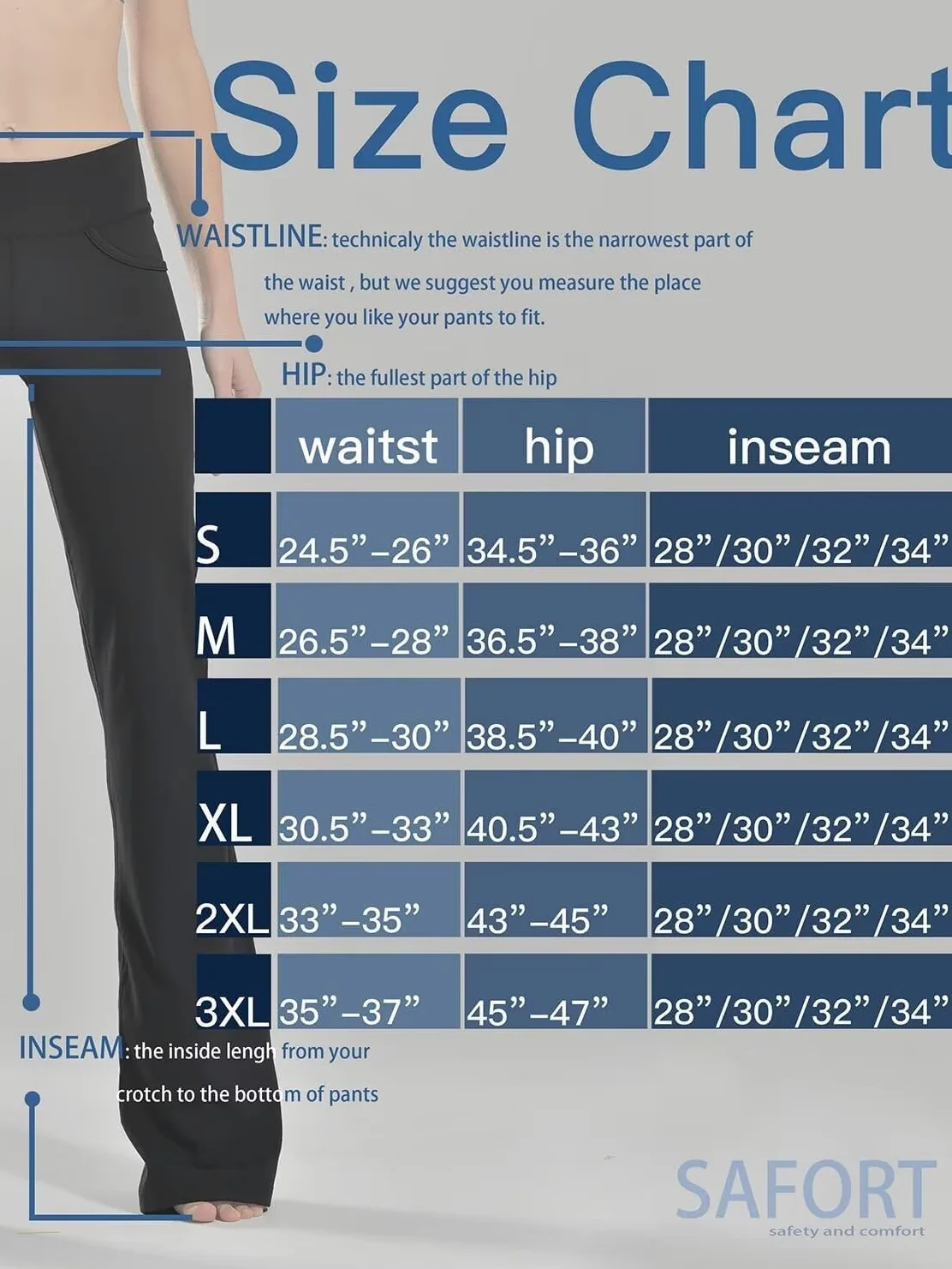 Safort Pantalones de Yoga para Mujer con Espalda en V, Pantalones Largos Acampanados con 4 Bolsillos, Cintura Alta, Pantalones elásticos para Correr