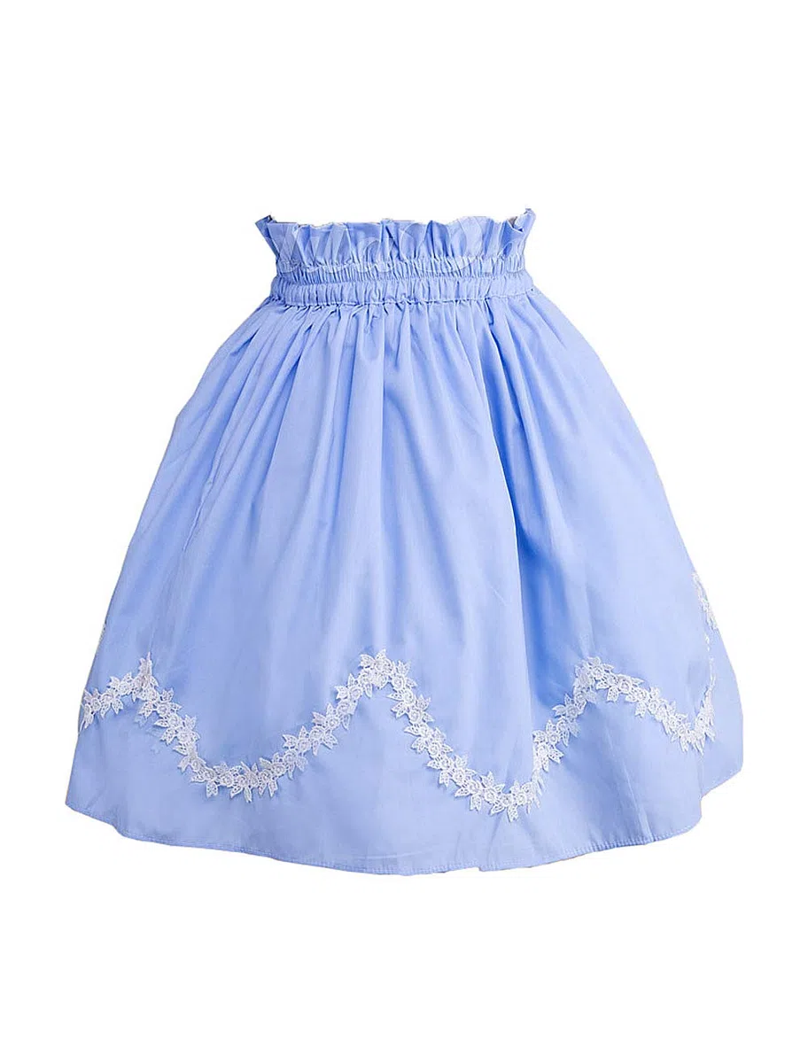 Antaina Azul Volantes Encaje Cute Kawaii Retro Victoriana Lolita Longitud de la Rodilla Midi Plisada Falda