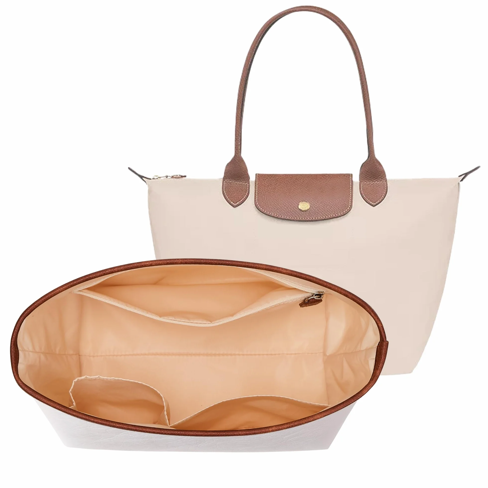 KALIDI Organizador de Bolso Inserto para Longchamp Le Pliage S Xtra, Funda Ultraligera Impermeable con Divisores Internos Mejorada para Bolso de Mano de Mujer, Blanco Pequeño