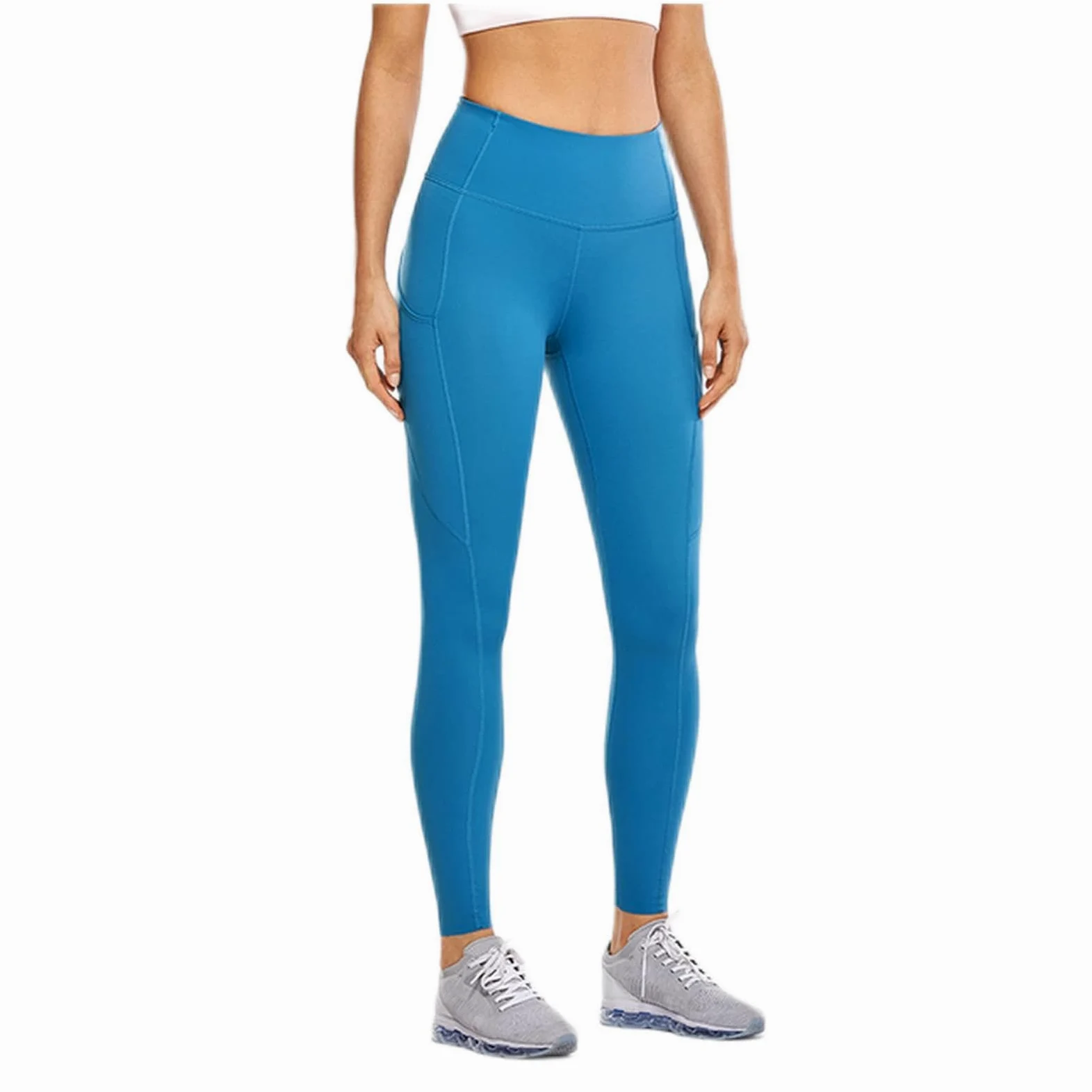 Polainas Impermeables Pantalones de yoga de cintura alta de las mujeres con bolsillos desnudos sentidos entrenando leggings-25 pulgadas Polainas Trail Running ( Color : Carbon Blue10 , Size : Large )