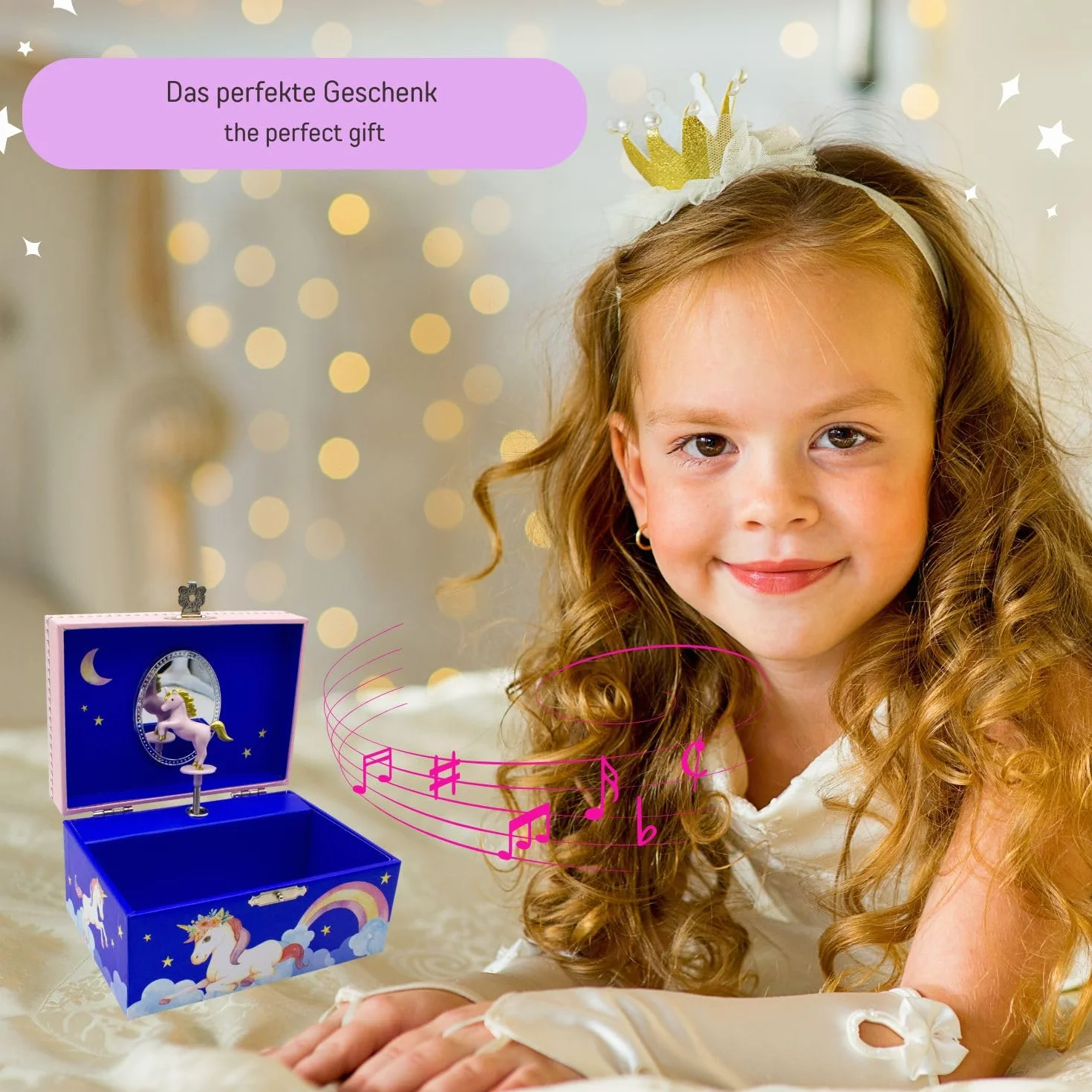 Caja musical joyero unicornio azul para niñas lago de los cisnes