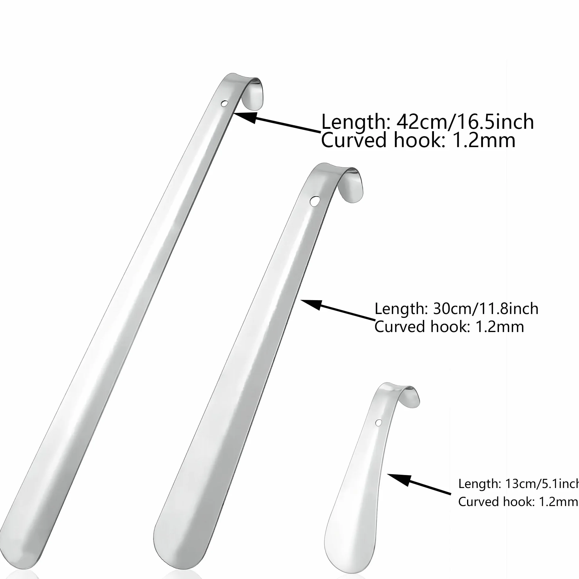 laeeyin Calzador de metal largo 42 cm con agujero colgante, plateado