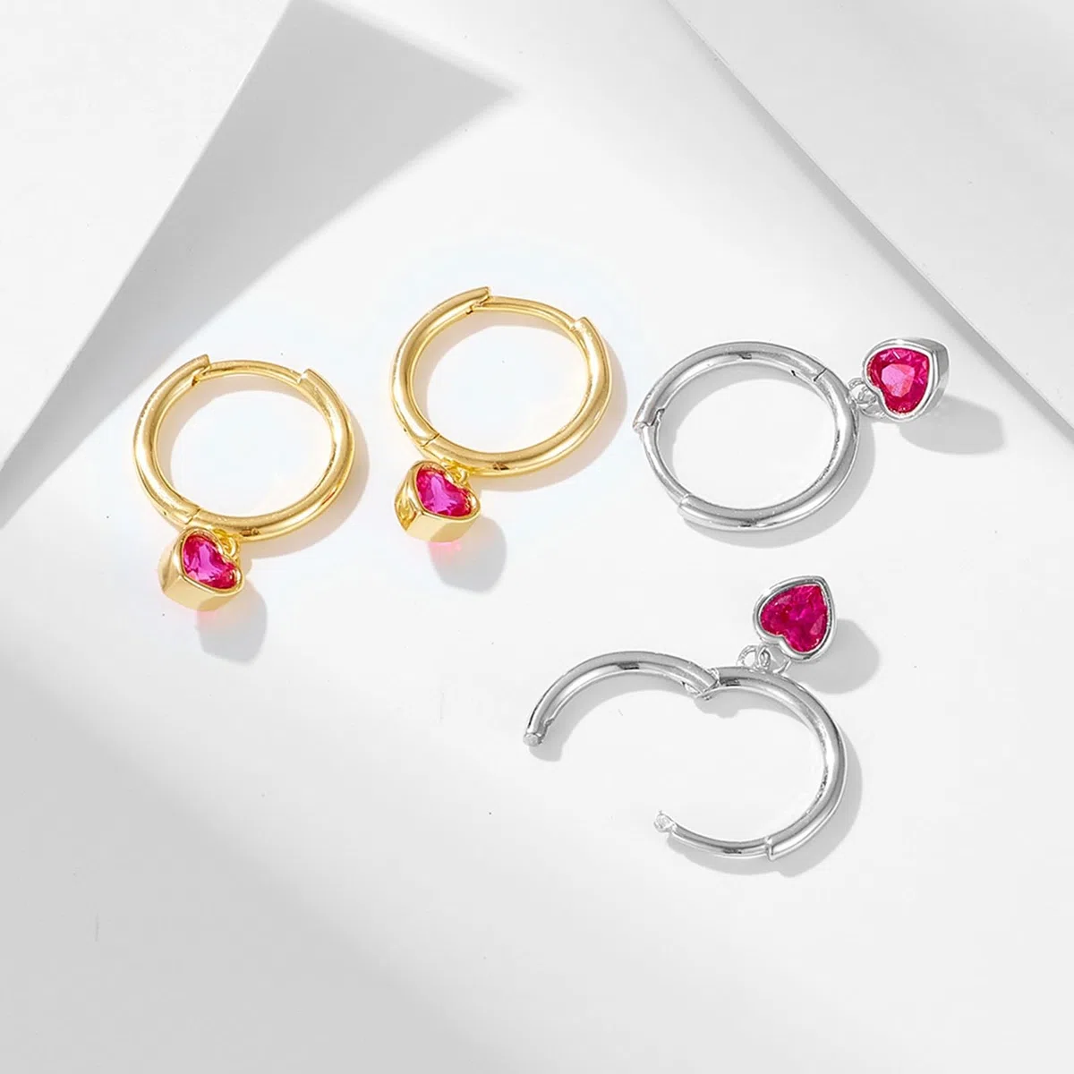 Pendientes colgantes de oro blanco para mujer, oro amarillo y platino, con forma de corazón, rubí creado en laboratorio