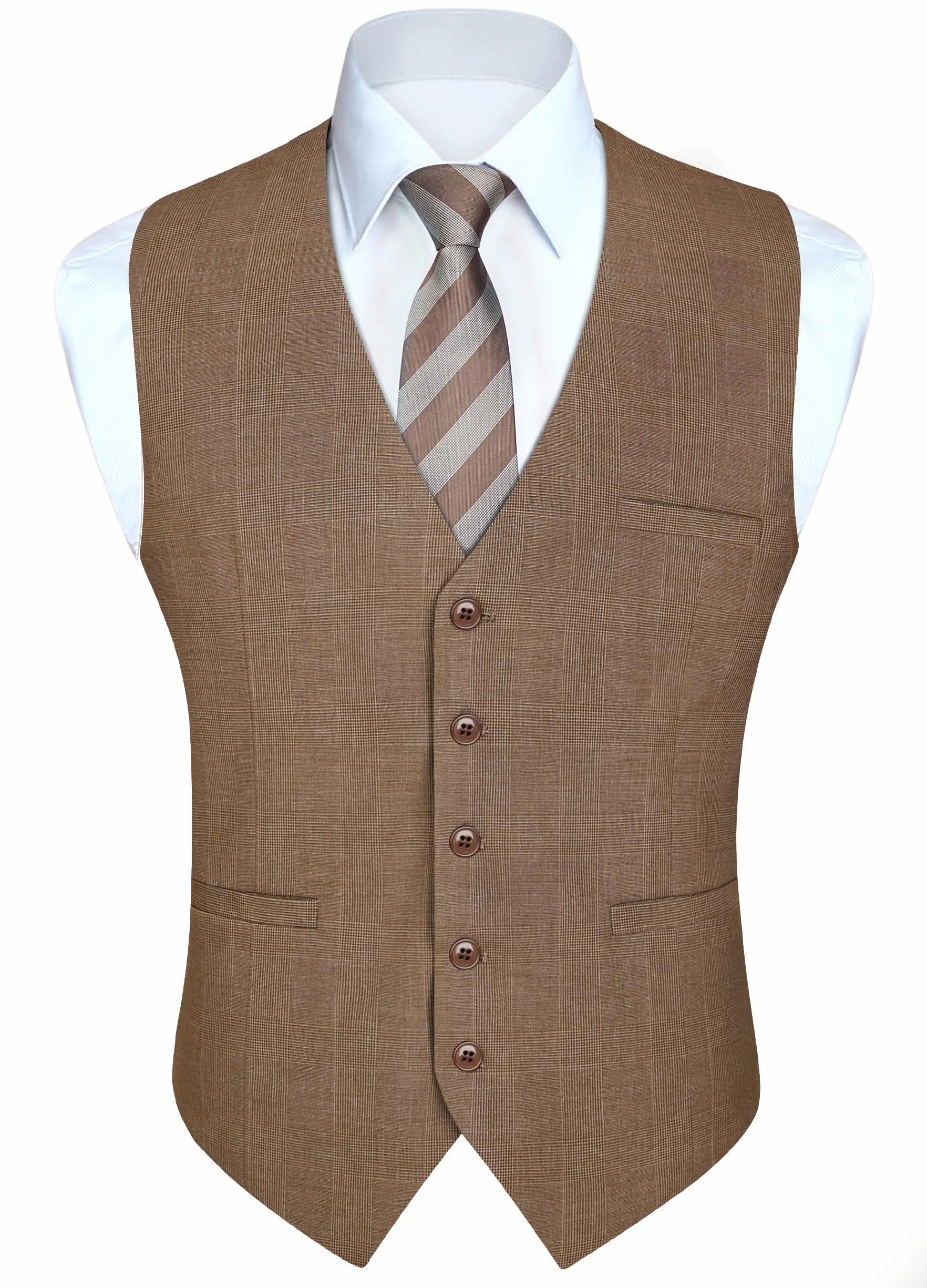 HISDERN Chalecos de Cuadros para Hombre de Vestir Chaleco Traje Escoces Algodón Clásico Formal Elegante Boda Bolsillos