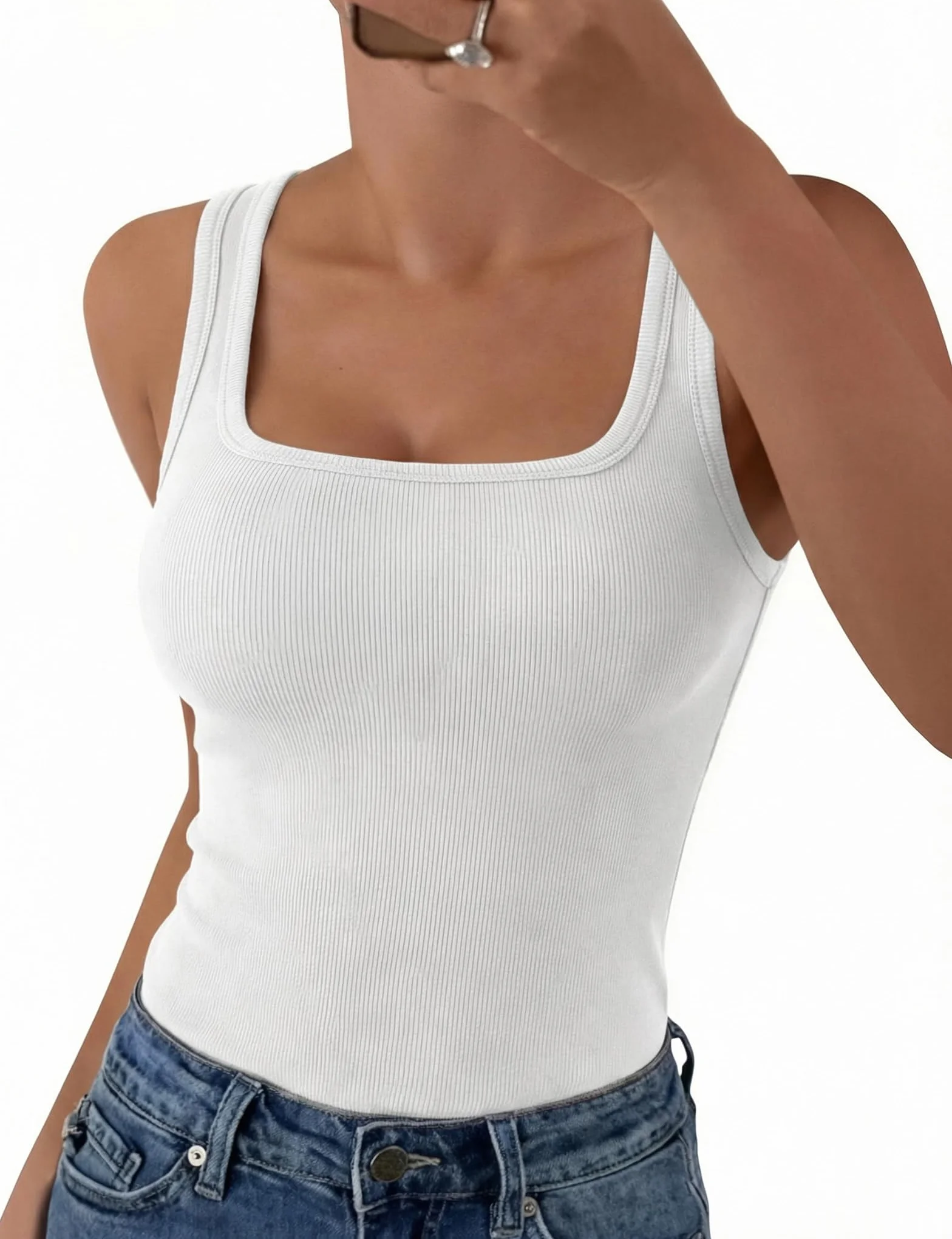 Aottori Camiseta sin Mangas Mujer Tank Top Ajustado Elegante Cuello Cuadrado