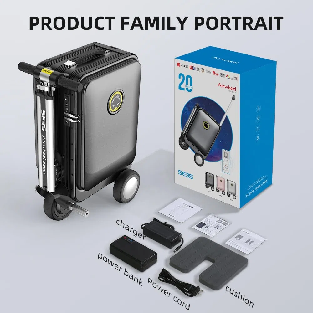 Airwheel SE3S 20L Equipaje Eléctrico Inteligente y Manejable para Viaje, Adecuado para Adultos y Niños, Black, 36 x 24 x 55 cm, 20L