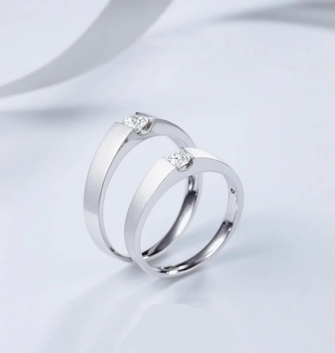 Anillo de platino para hombre, moderno, blanco, diamante y plata, anillo de compromiso Pt950, talla 52 (16,6)