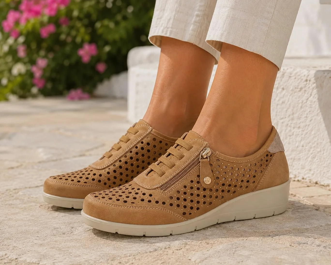 26M206 Calzado Calado para Mujer Color Cuero, Ligero, con Plantilla extraíble Suave y Gruesa, Ideal para Primavera y Verano Mujer Deportivos