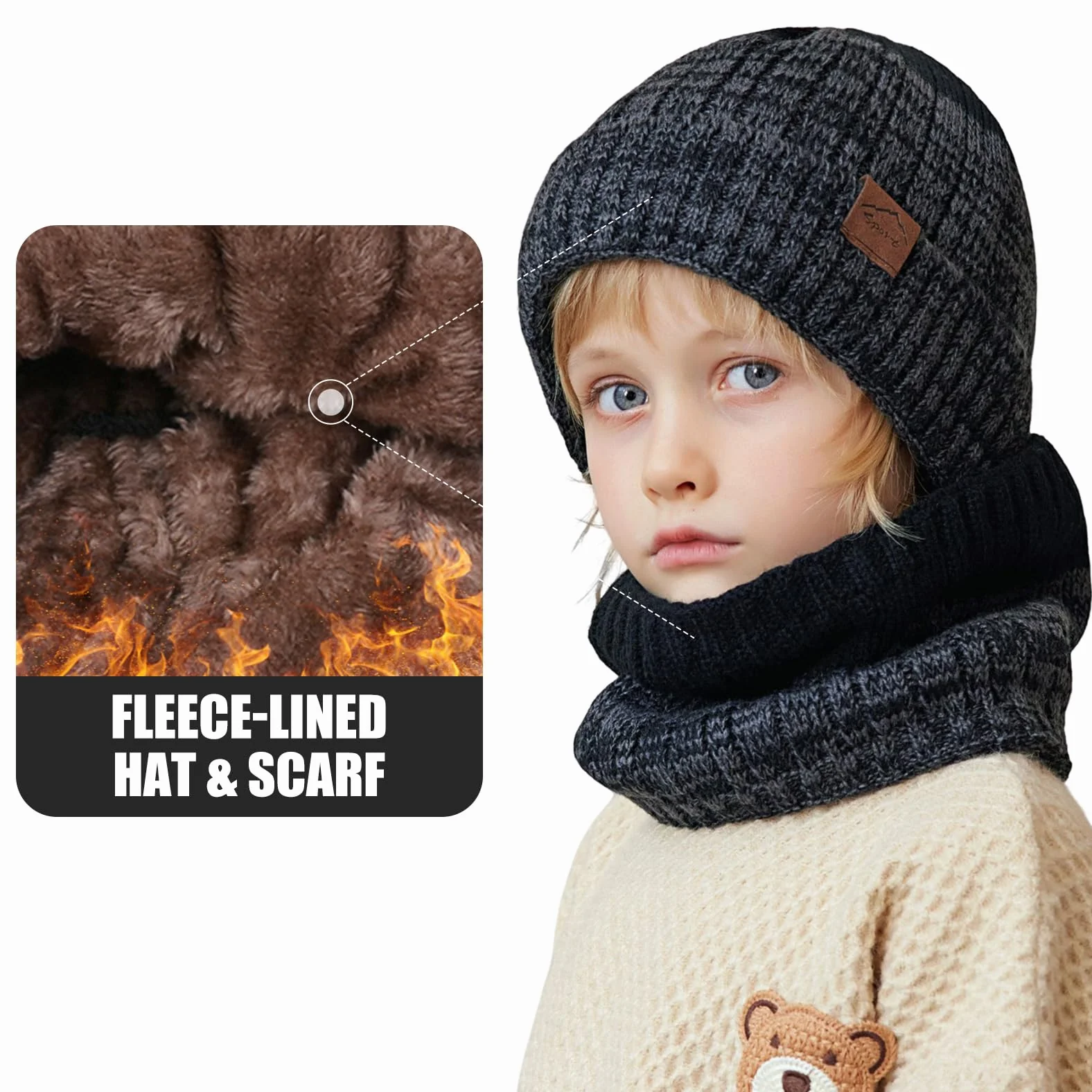 Gorro Invierno Niño Niña Braga Cuello Guantes Térmico Gorro de Punto Braga Cuello Polar Guantes de Pantalla Táctil para Niños Niñas 4 a 10 Años