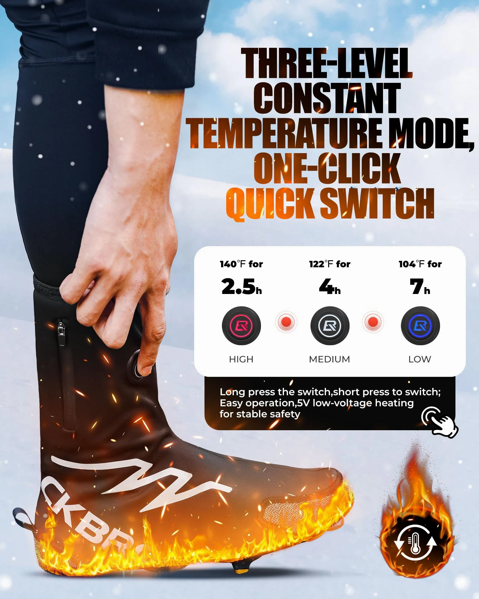 ROCKBROS Cubrezapatos Térmico de Invierno Cubrezapatillas Calefacción Eléctrica con Batería de 5000 mAh Calzado a Prueba de Viento para Mujeres Hombres