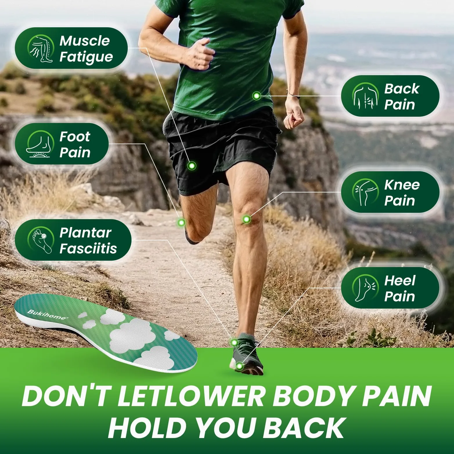 Bukihome Plantillas deportivas profesionales para correr y baloncesto, plantillas ligeras con absorción de impactos, retorno de energía y soporte de arco, plantillas para mejorar el rendimiento para