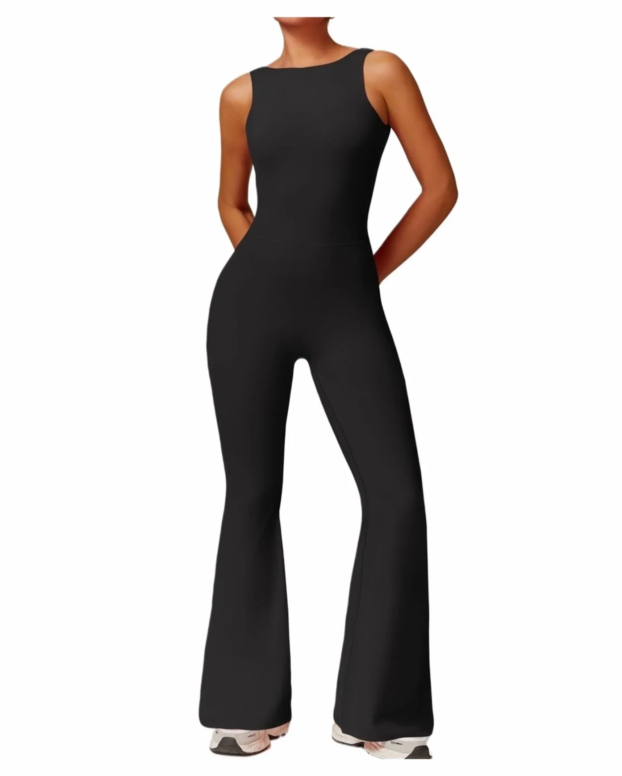 Mono de yoga sin espalda para mujer, pantalones anchos acampanados, traje deportivo sin mangas, levantamiento de glúteos, cintura elástica para gimnasio, pilates y fitness